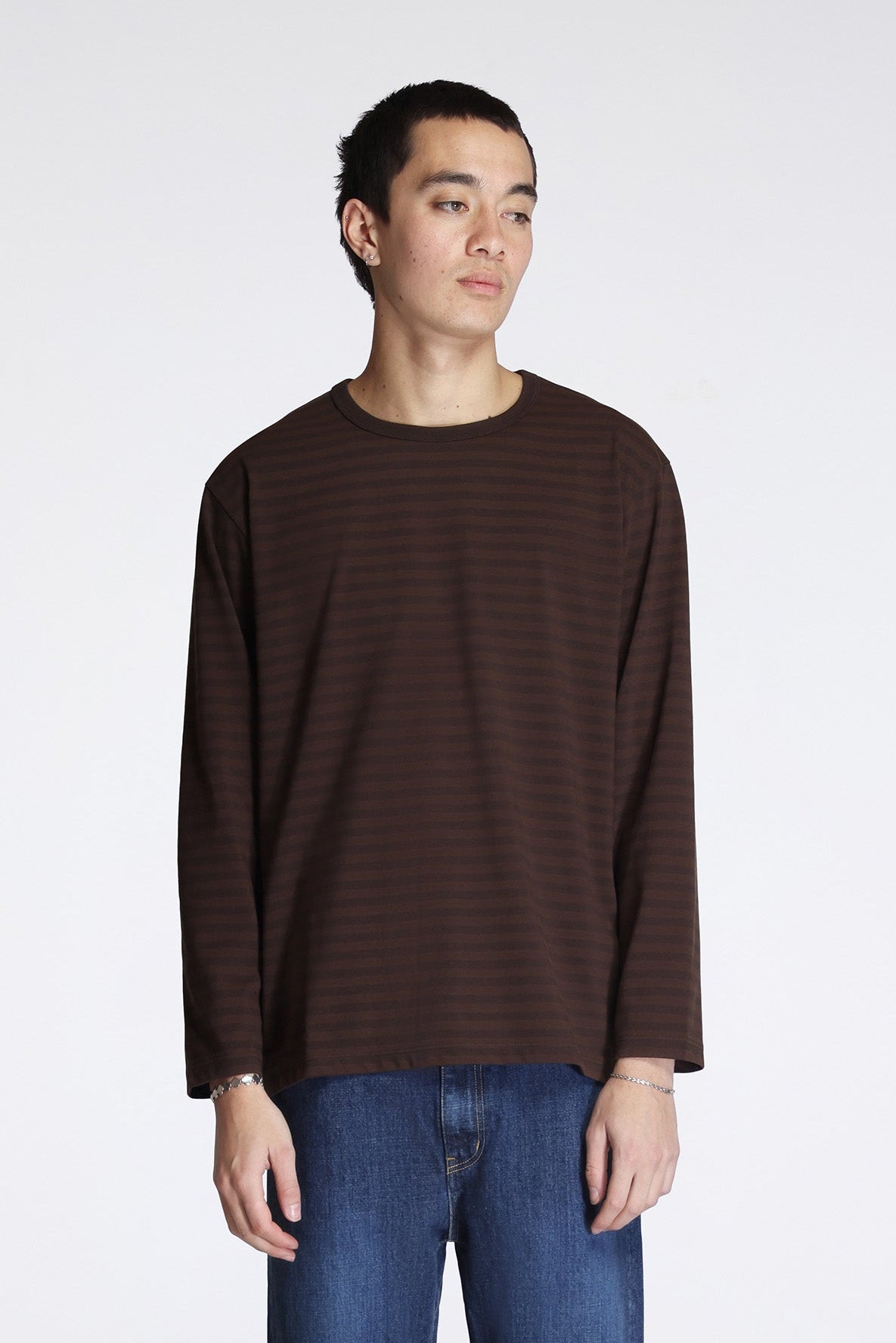 Coolmax Stripe Jersey L/S Tee Dark Brown