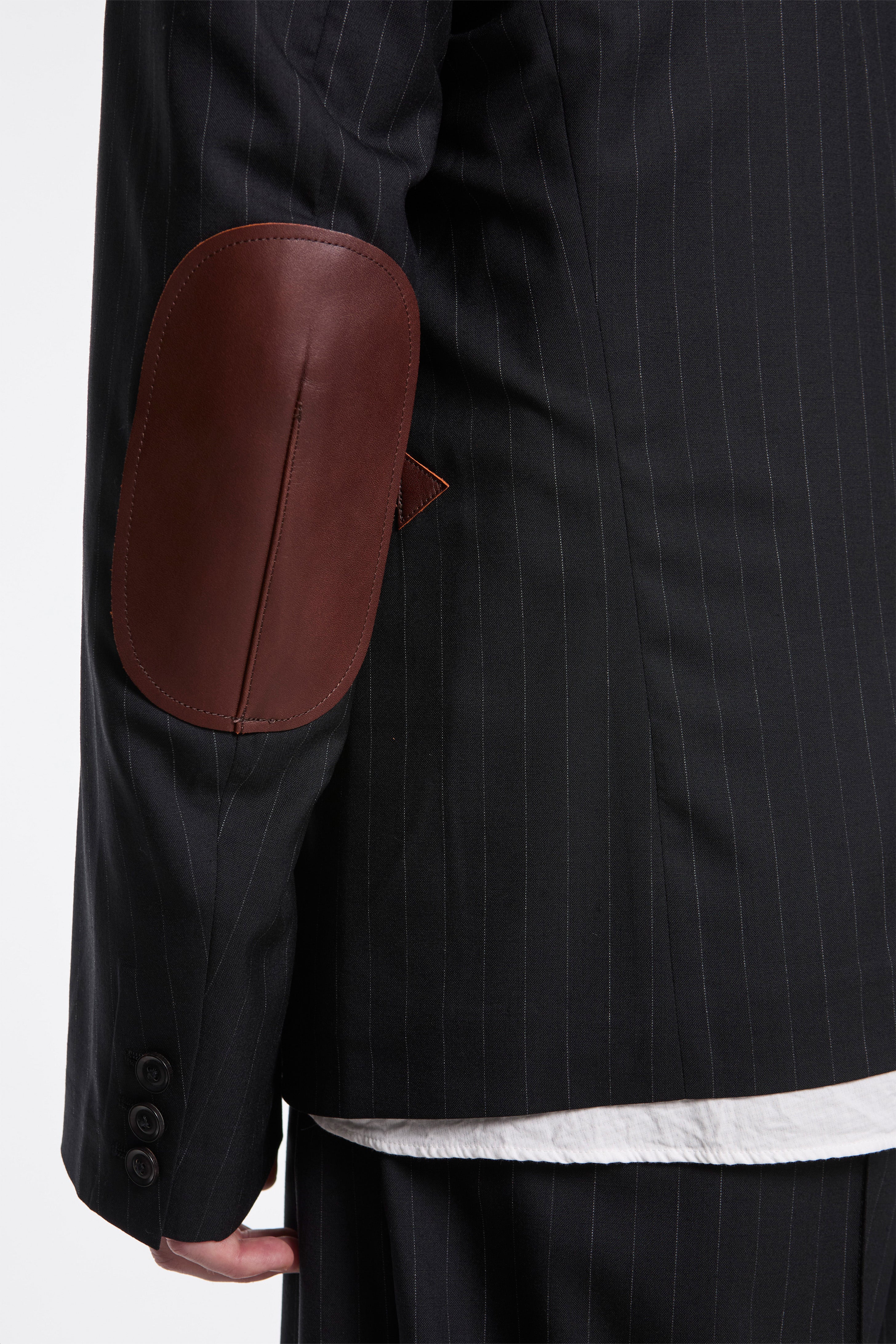 Leather-Patch No-Collar Jacket Black