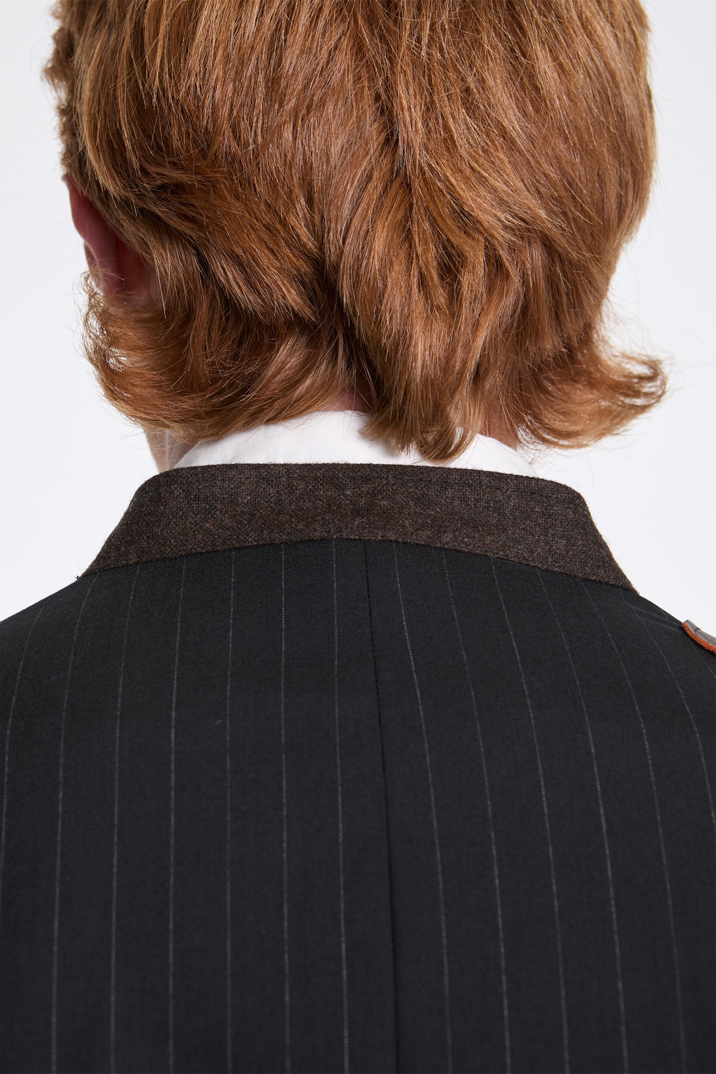 Leather-Patch No-Collar Jacket Black