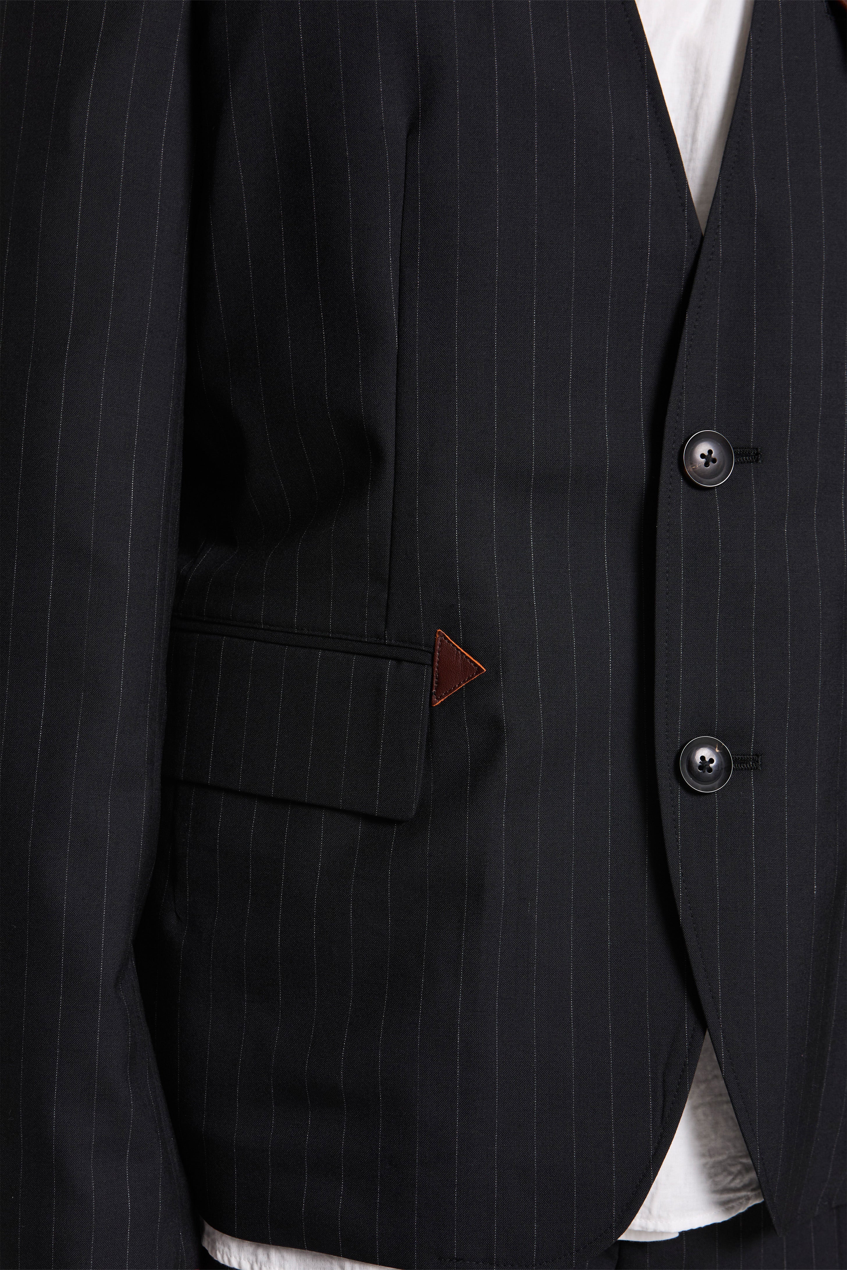 Leather-Patch No-Collar Jacket Black