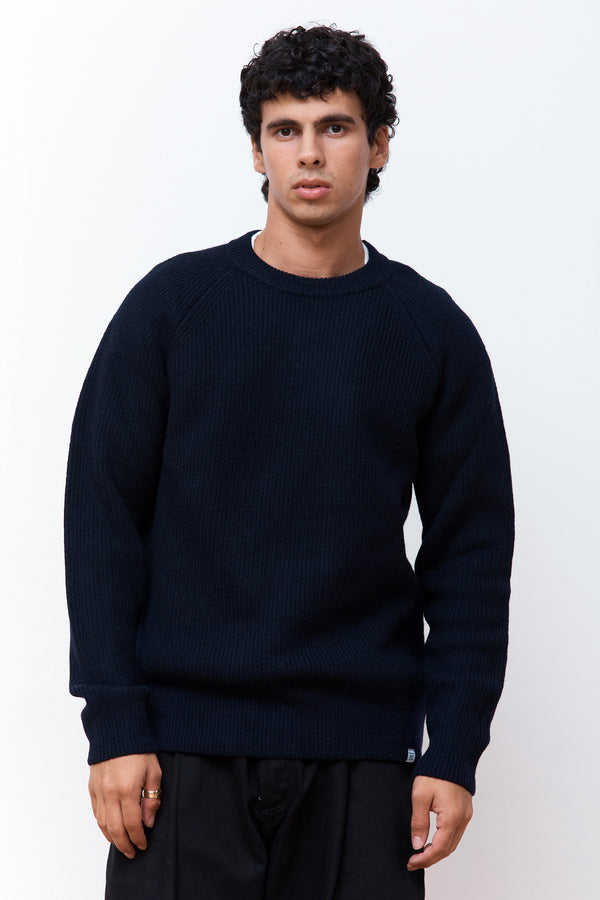 Roald Wool Cotton Rib Sweater Dark Navy
