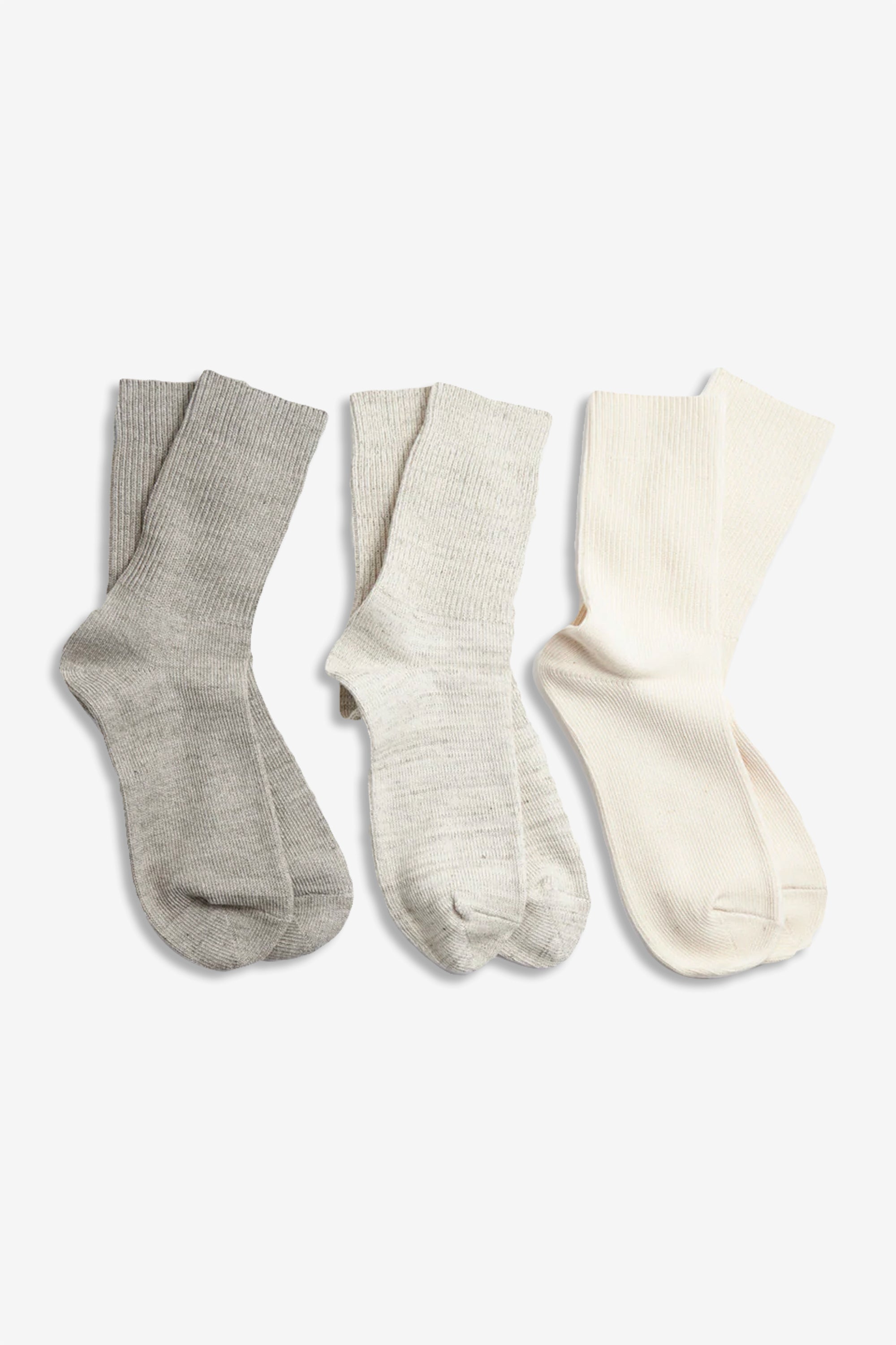 Organic Daily 3-Pack Ribbed Crew Socks Ecru/Gray