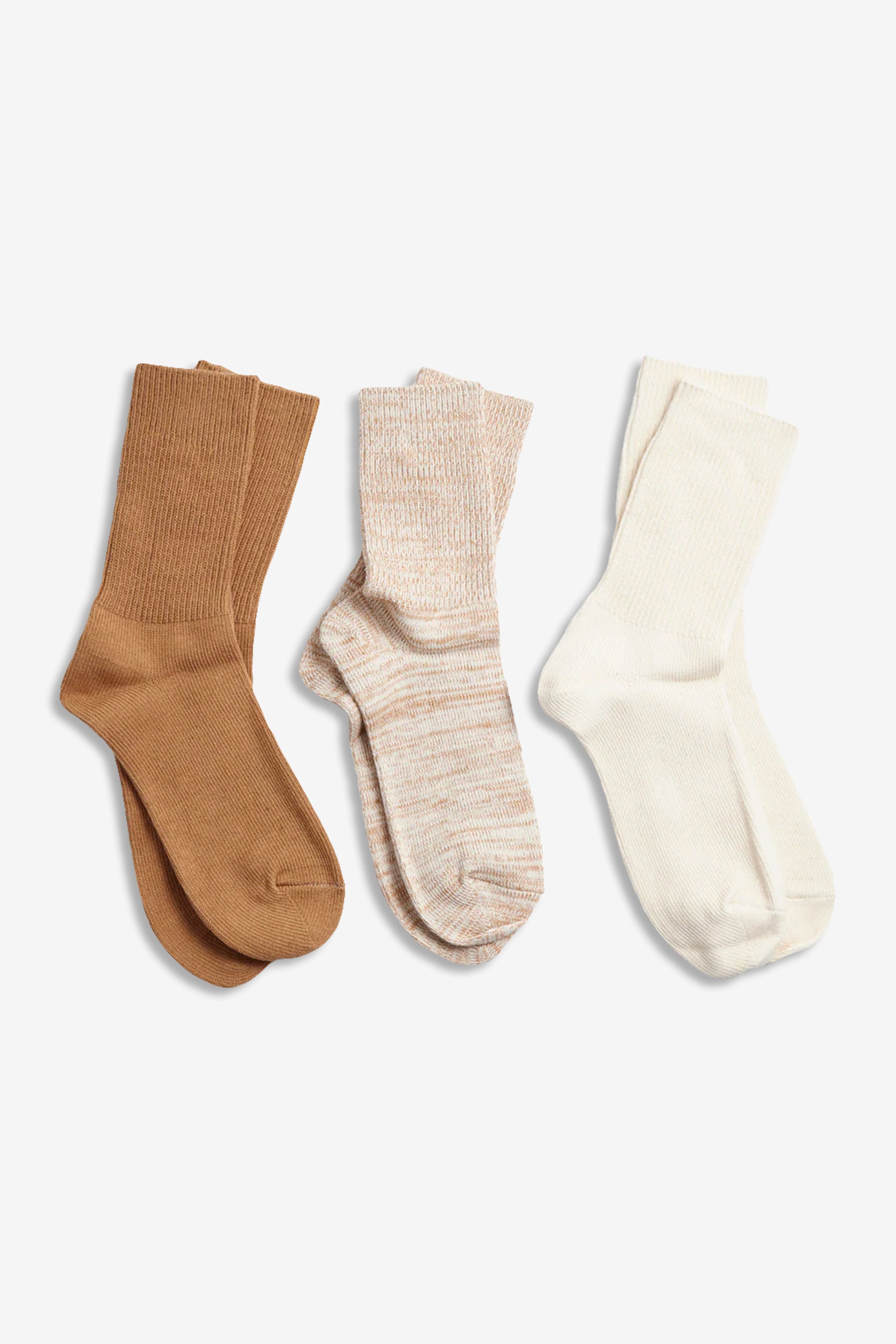 Organic Daily 3-Pack Ribbed Crew Socks Ecru/Brown