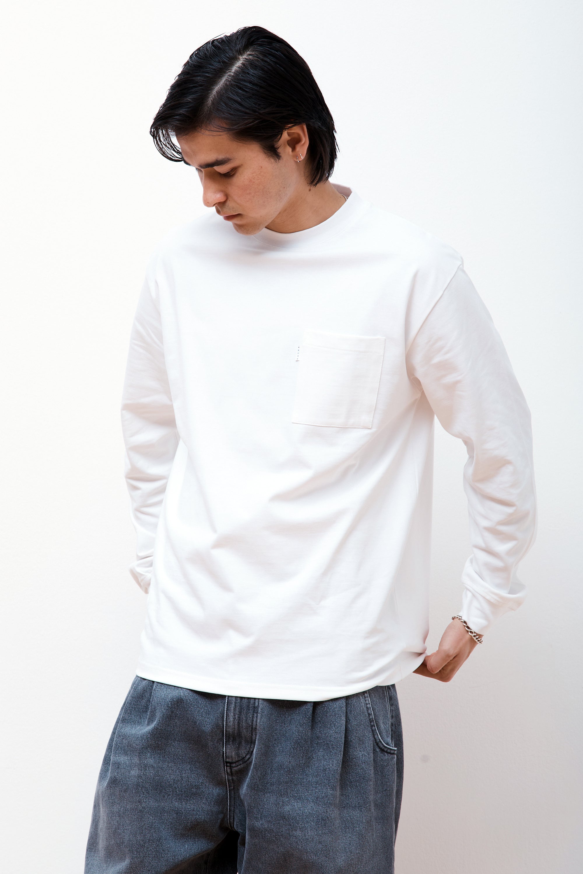 Pocket Hw L.S. Tee White