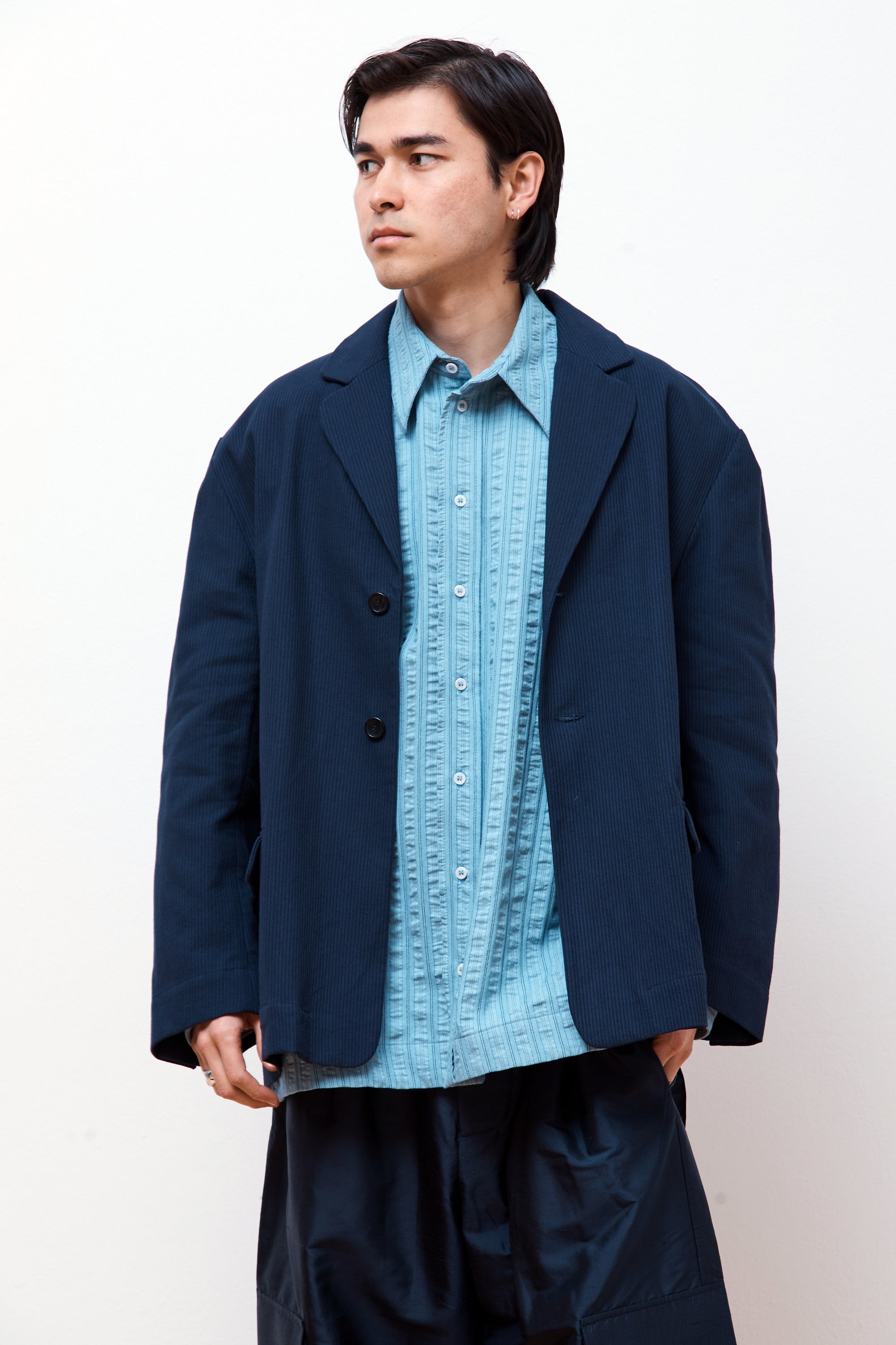 Cotton Raised Stripe Sid Blazer Navy