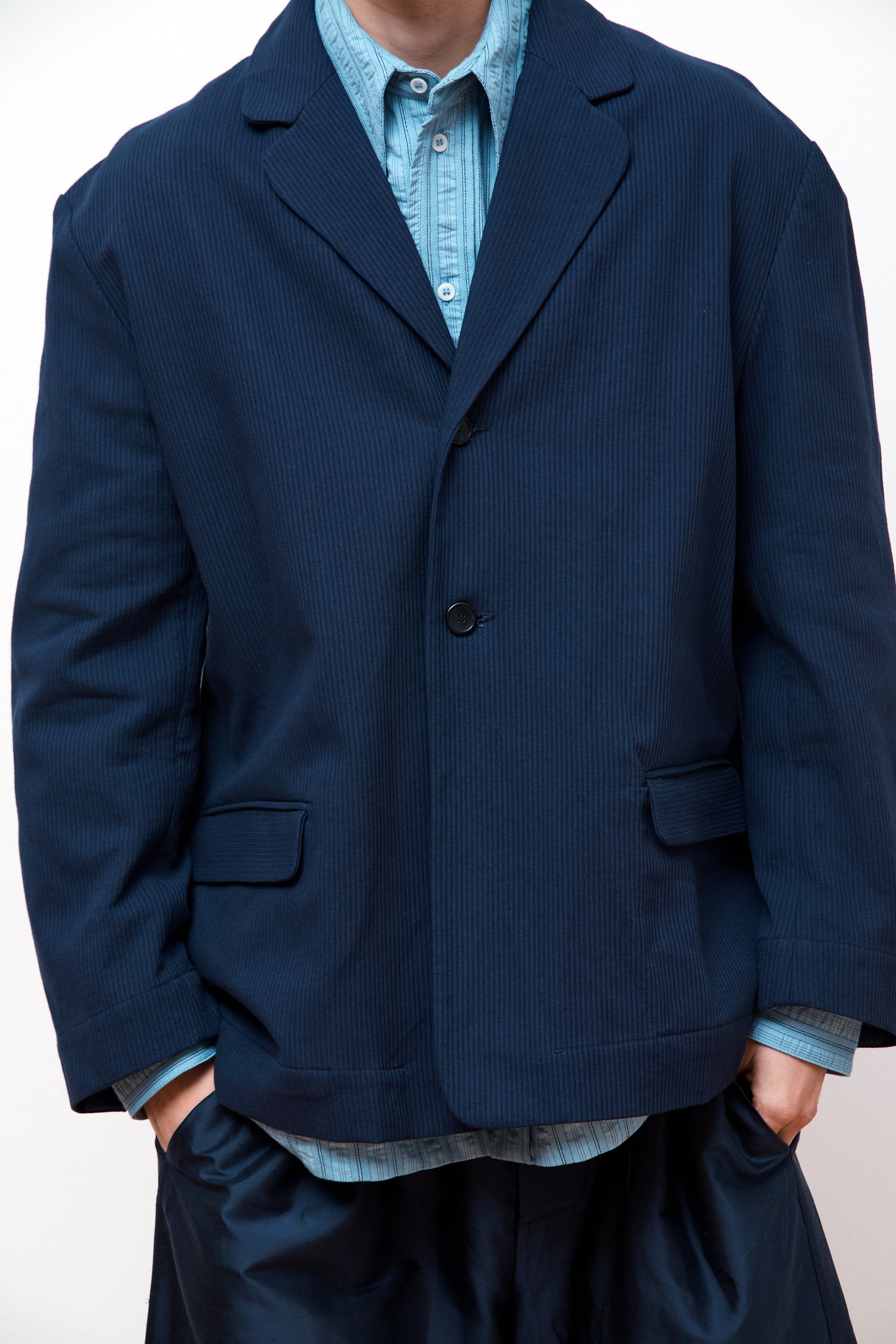 Cotton Raised Stripe Sid Blazer Navy