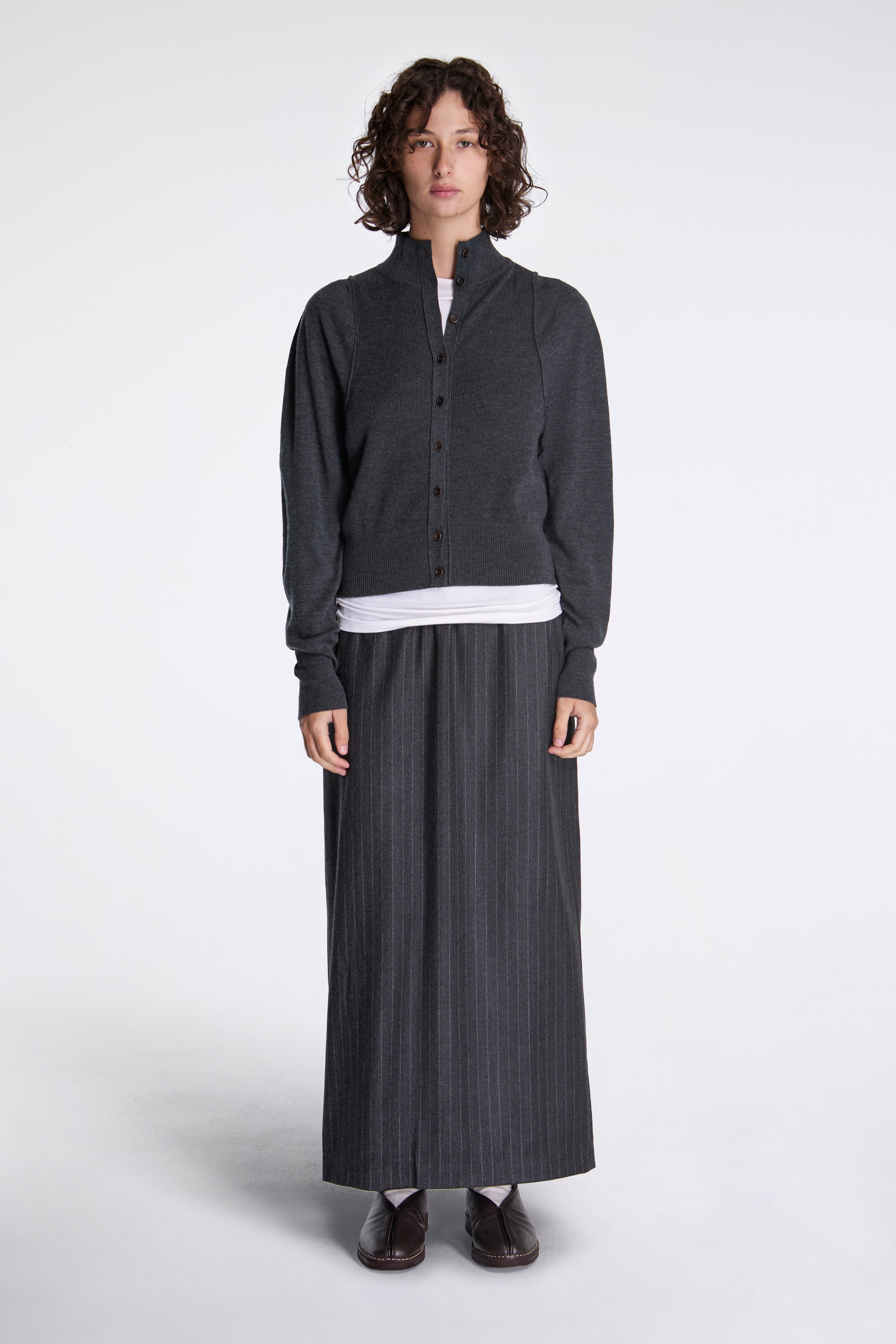 Blocking Button Up Cardigan Charcoal