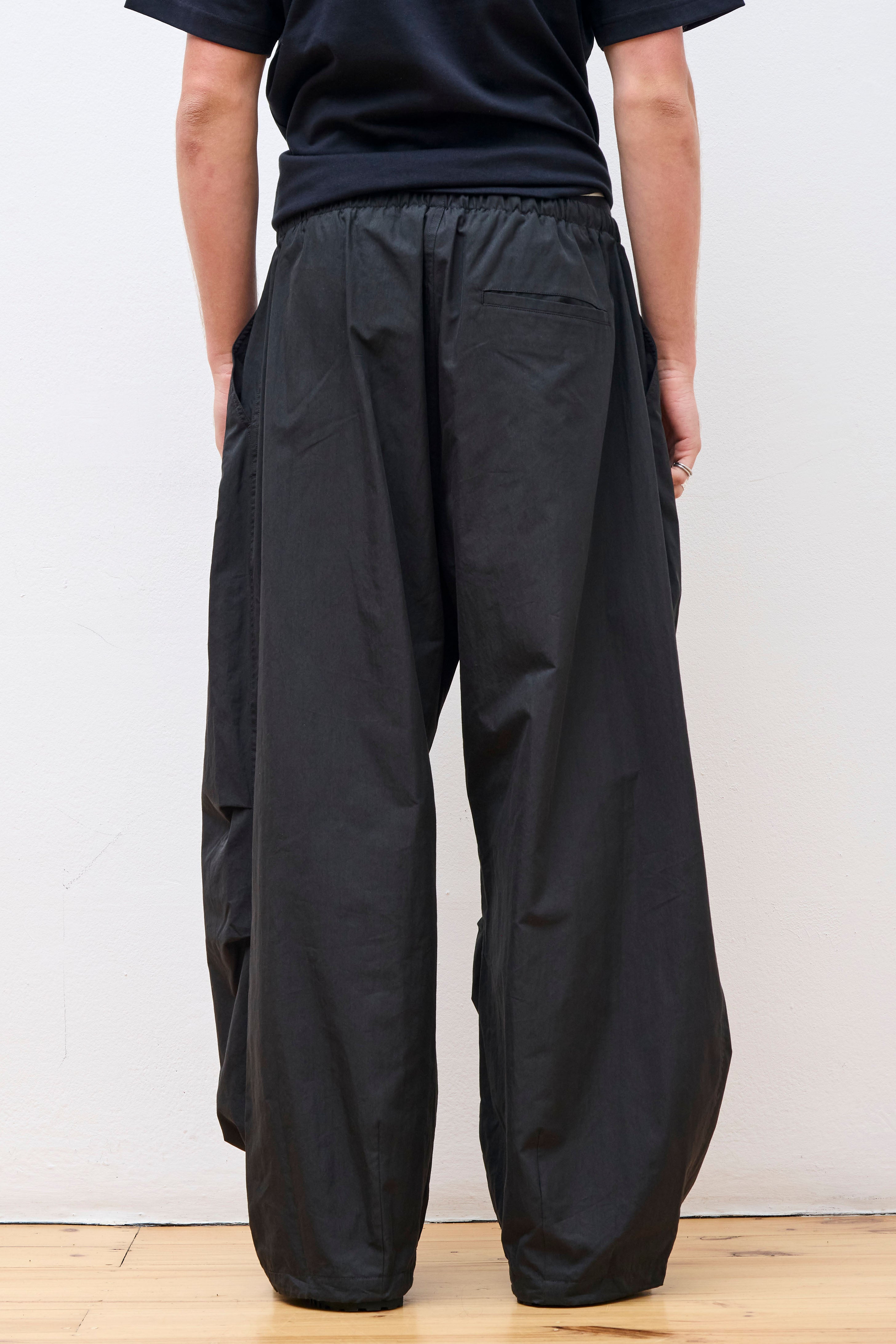 Drawstring Wide Fatigue Pants Black