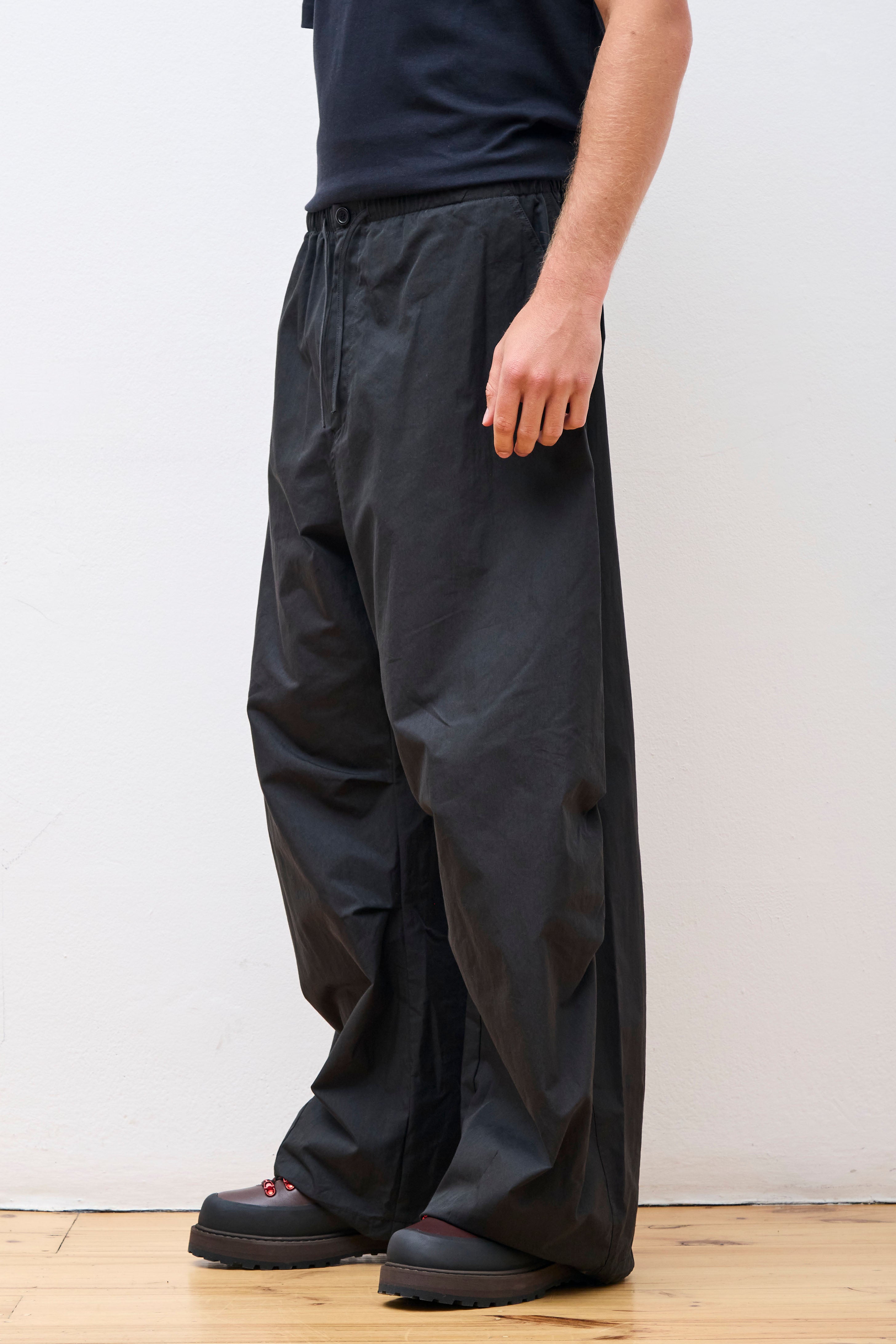 Drawstring Wide Fatigue Pants Black