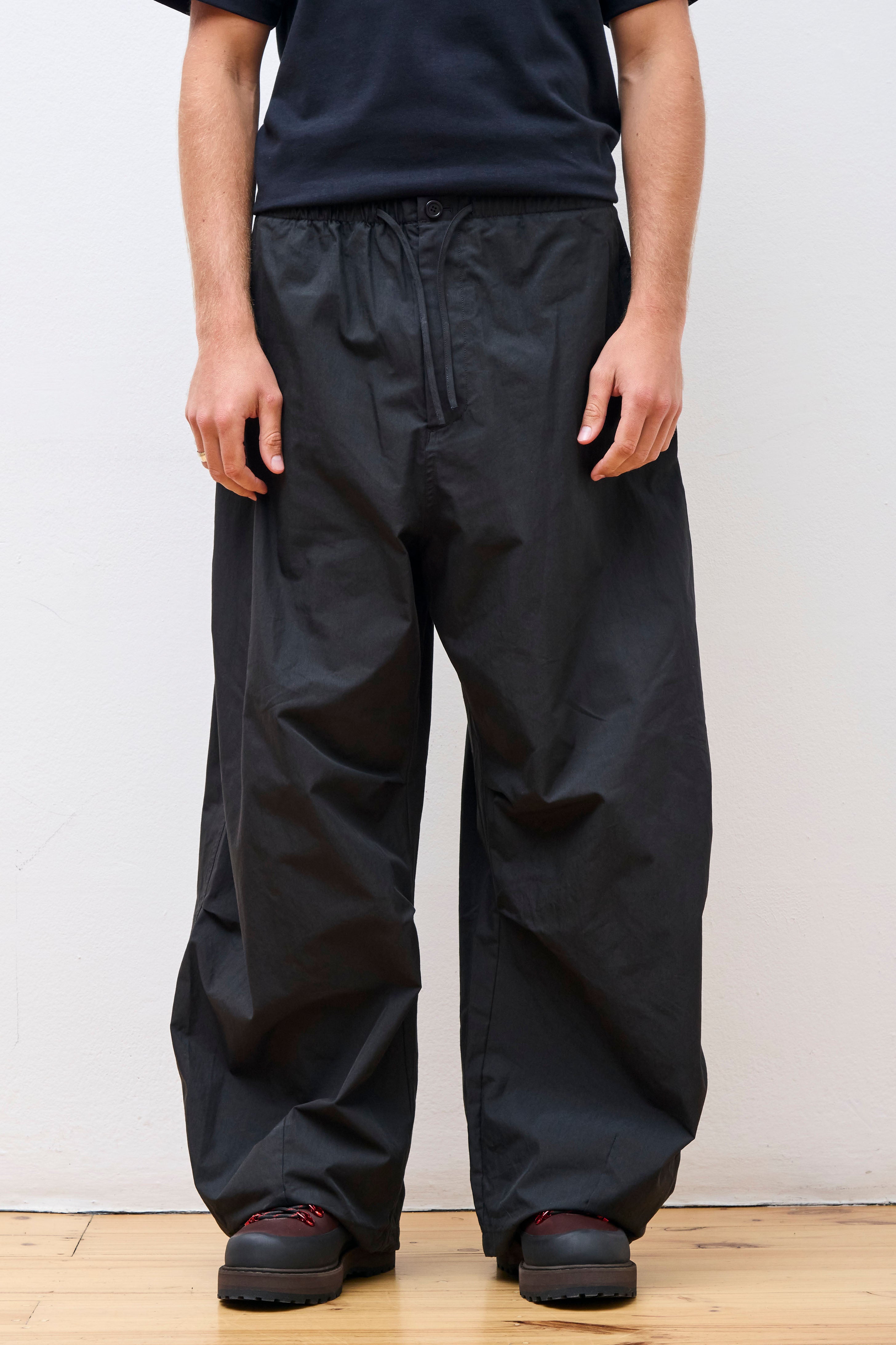 Drawstring Wide Fatigue Pants Black