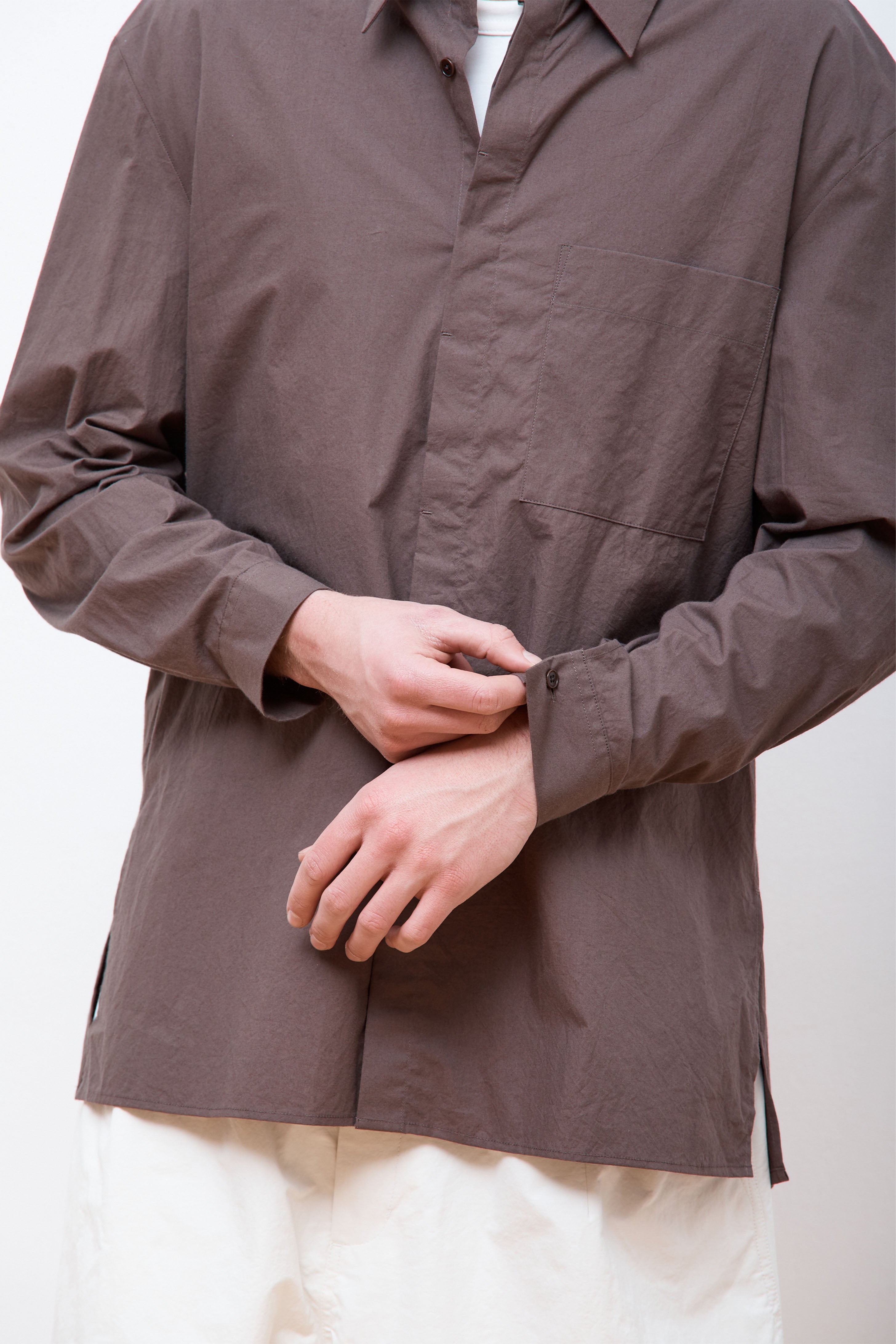 Square Pocket Oversized Shirts Brown