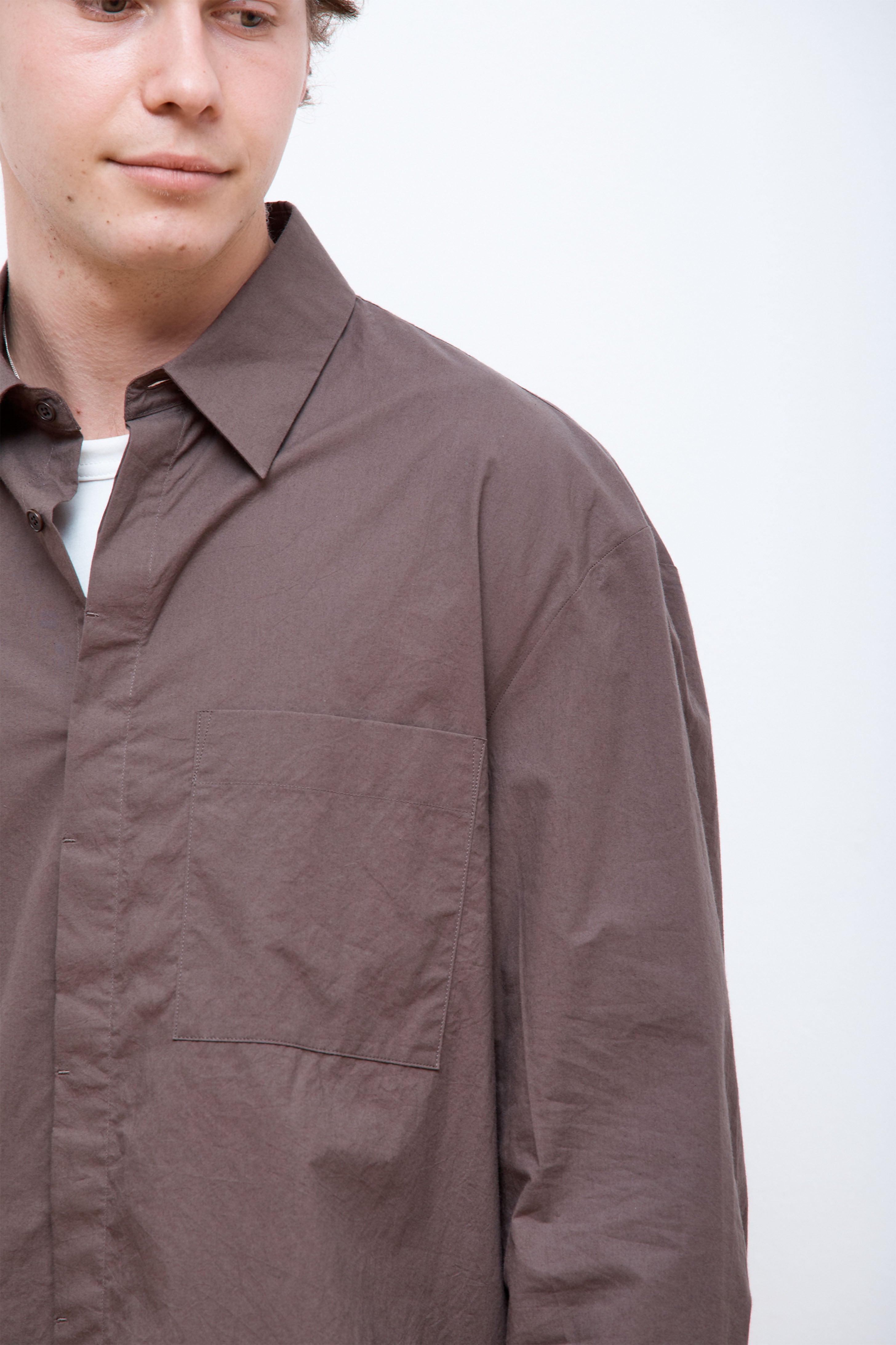 Square Pocket Oversized Shirts Brown