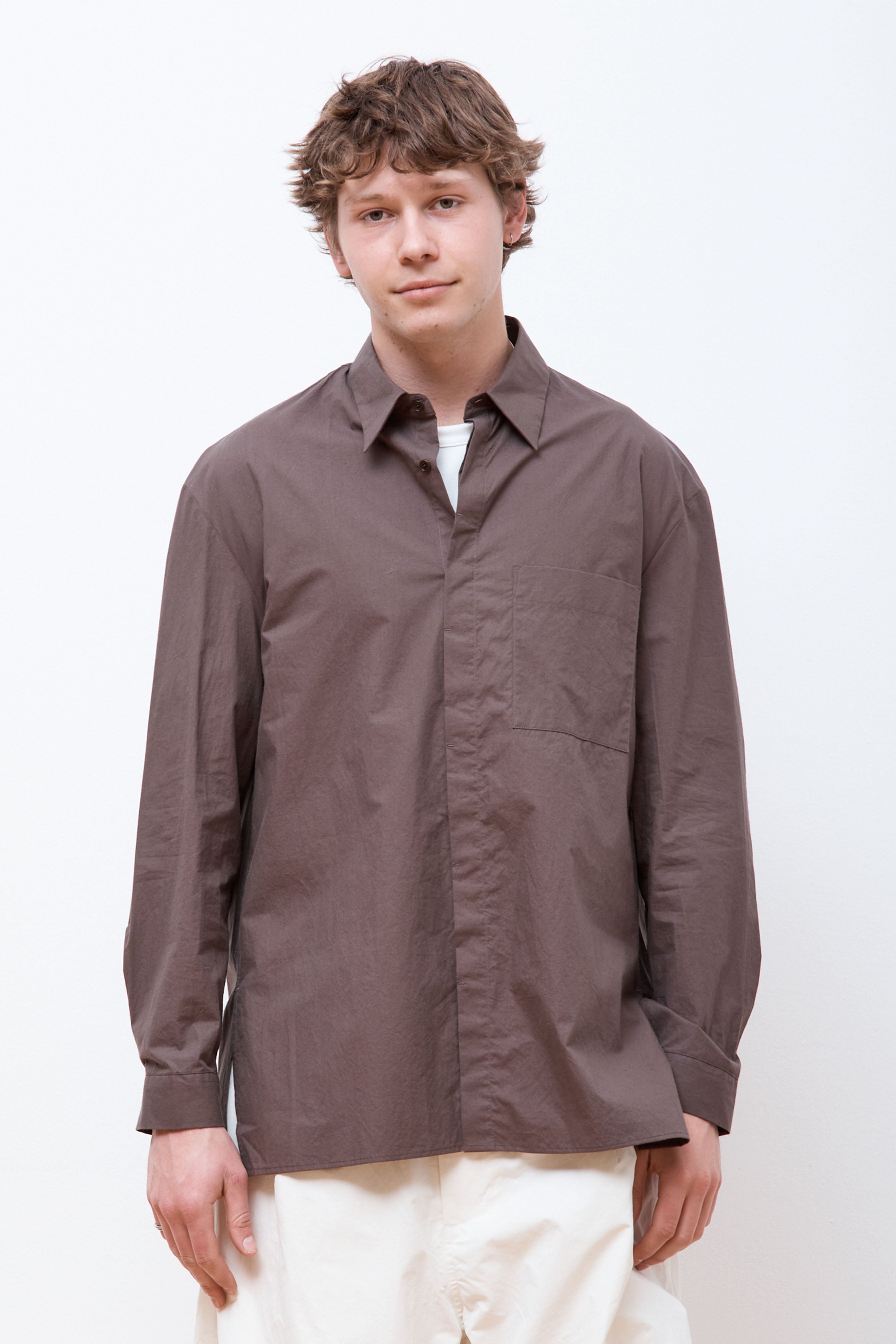 Square Pocket Oversized Shirts Brown