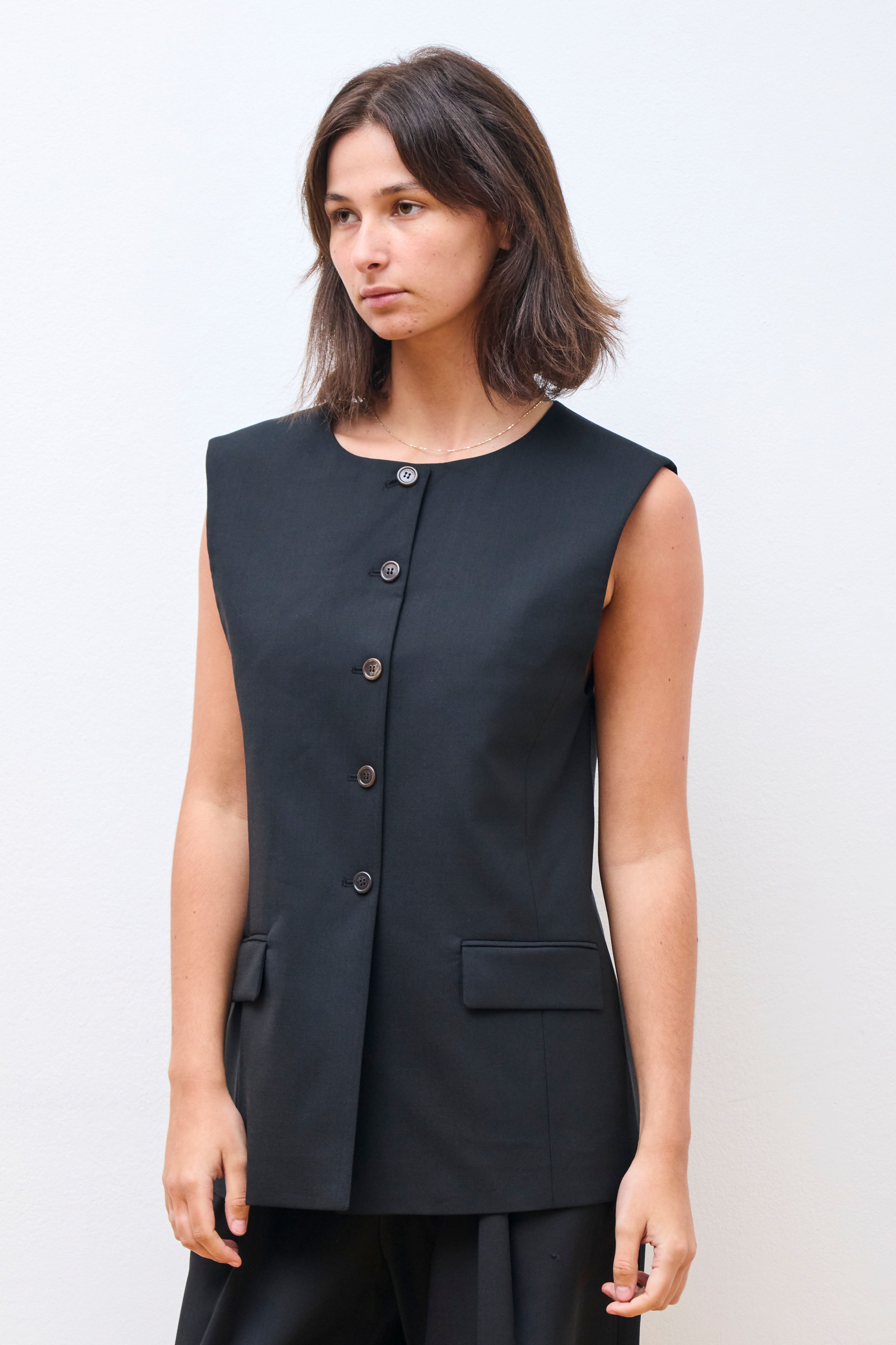 Oversized Button Up Vest Black