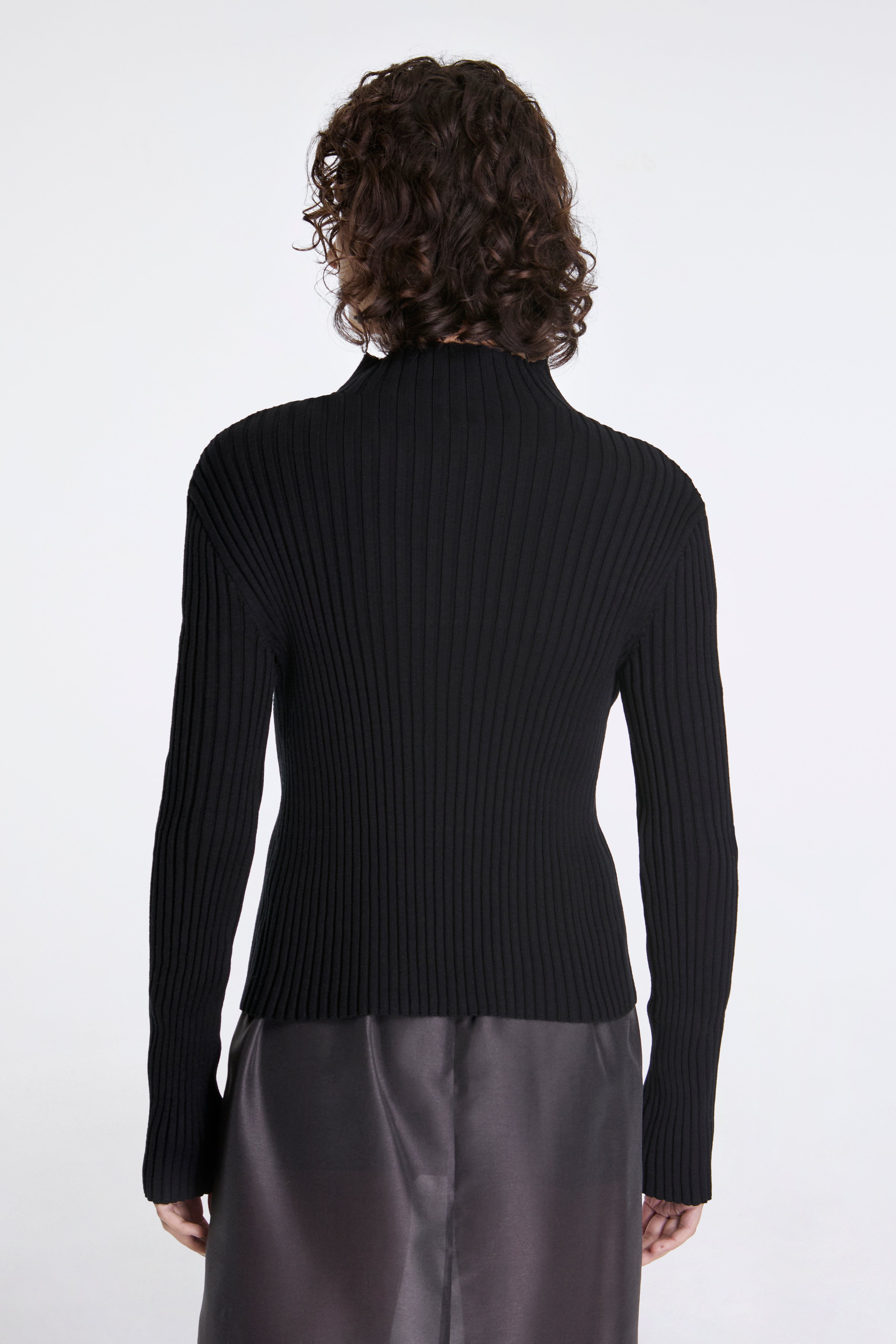 Ribbed High Neck Zip Up Black