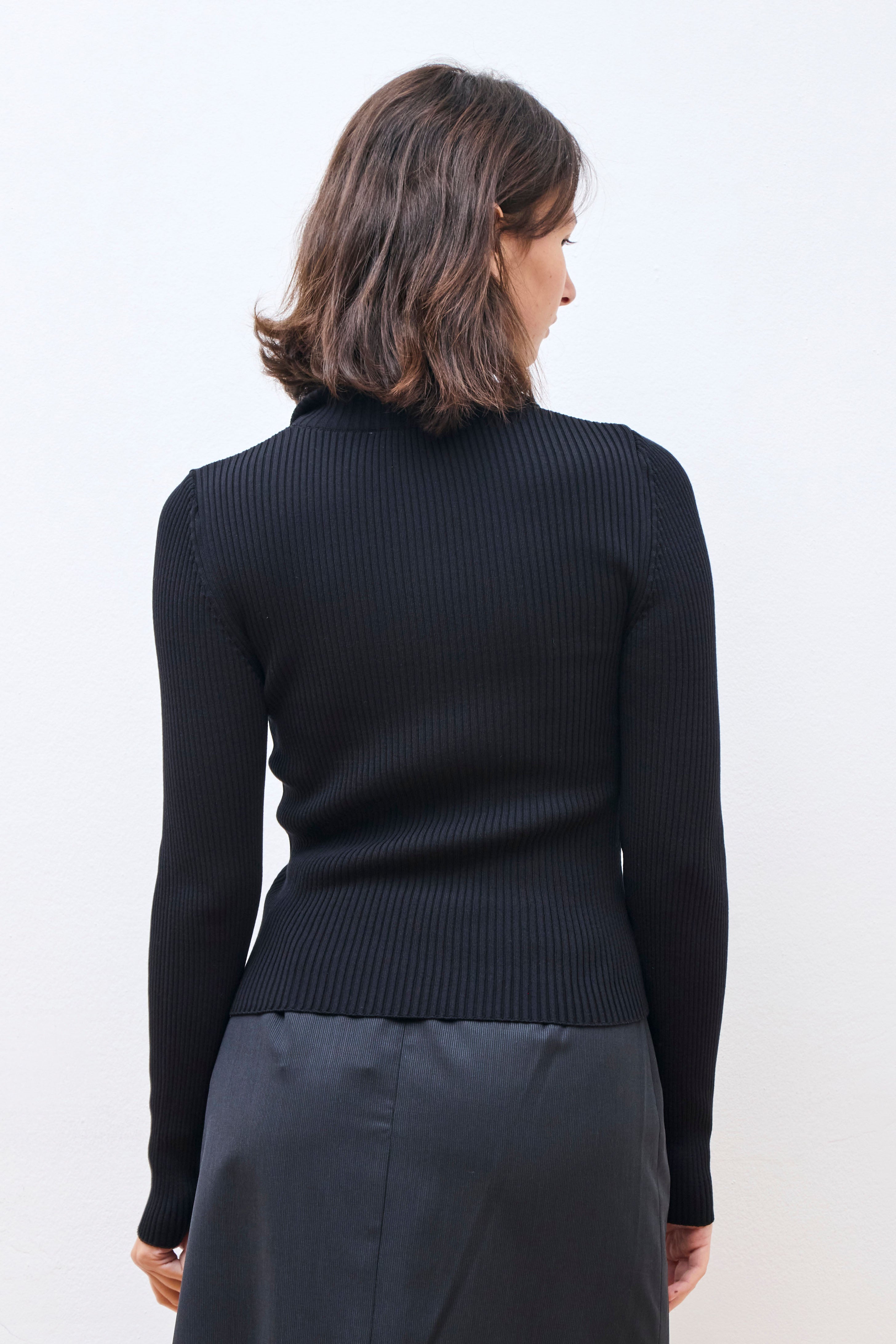 Ribbed Mock Neck Cardigan Black