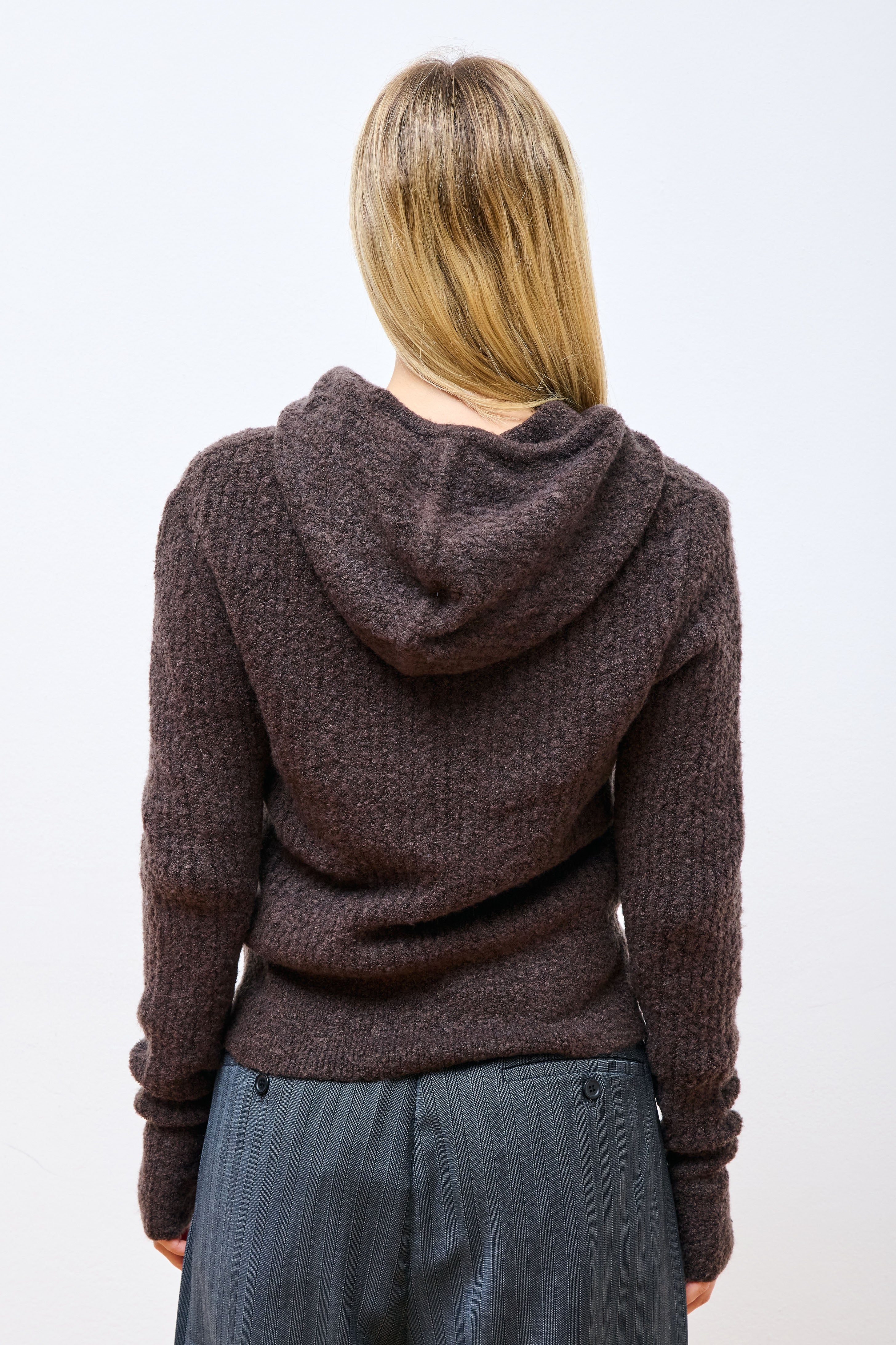 Boucle Hooded Knit Brown