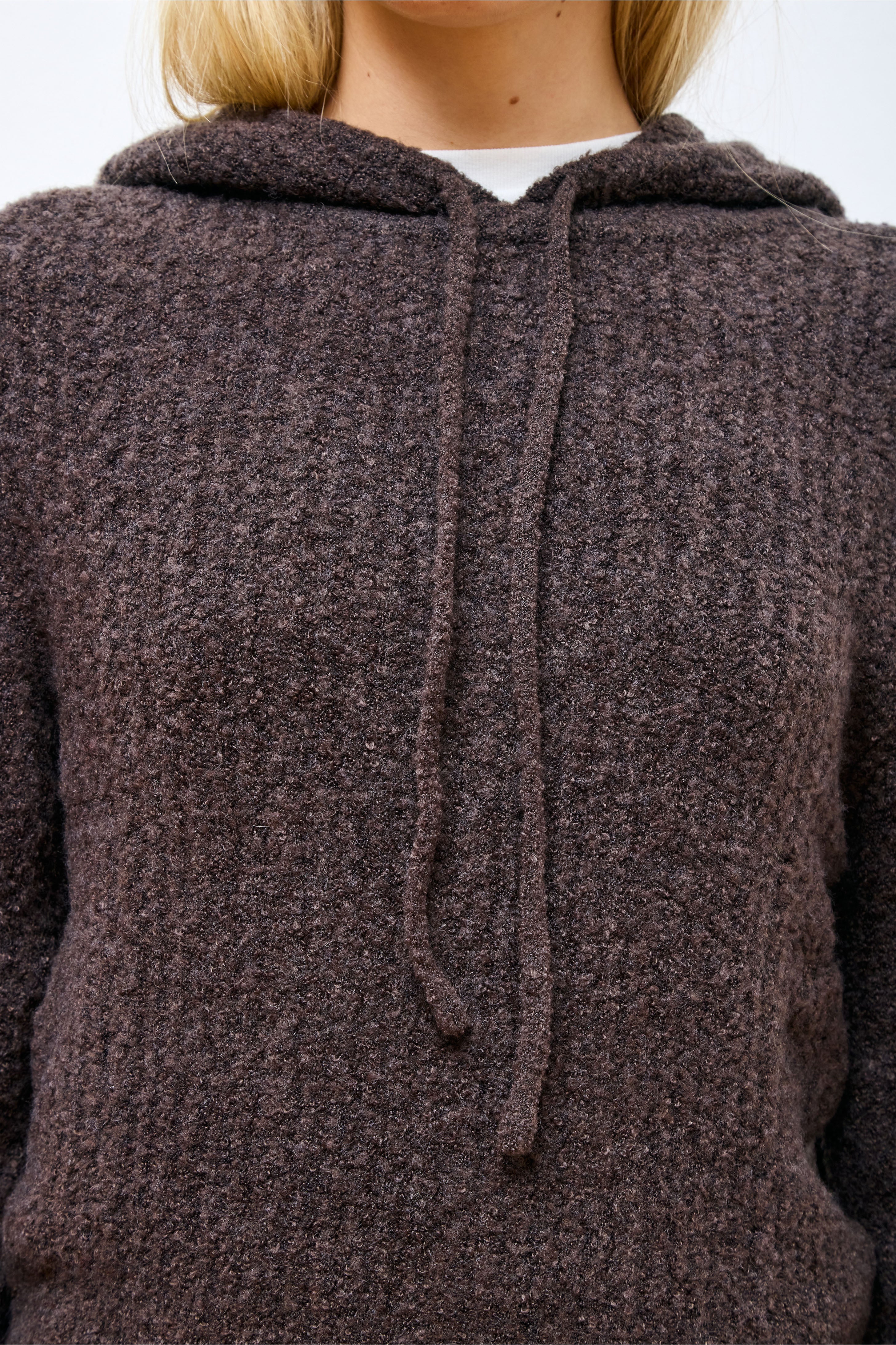 Boucle Hooded Knit Brown