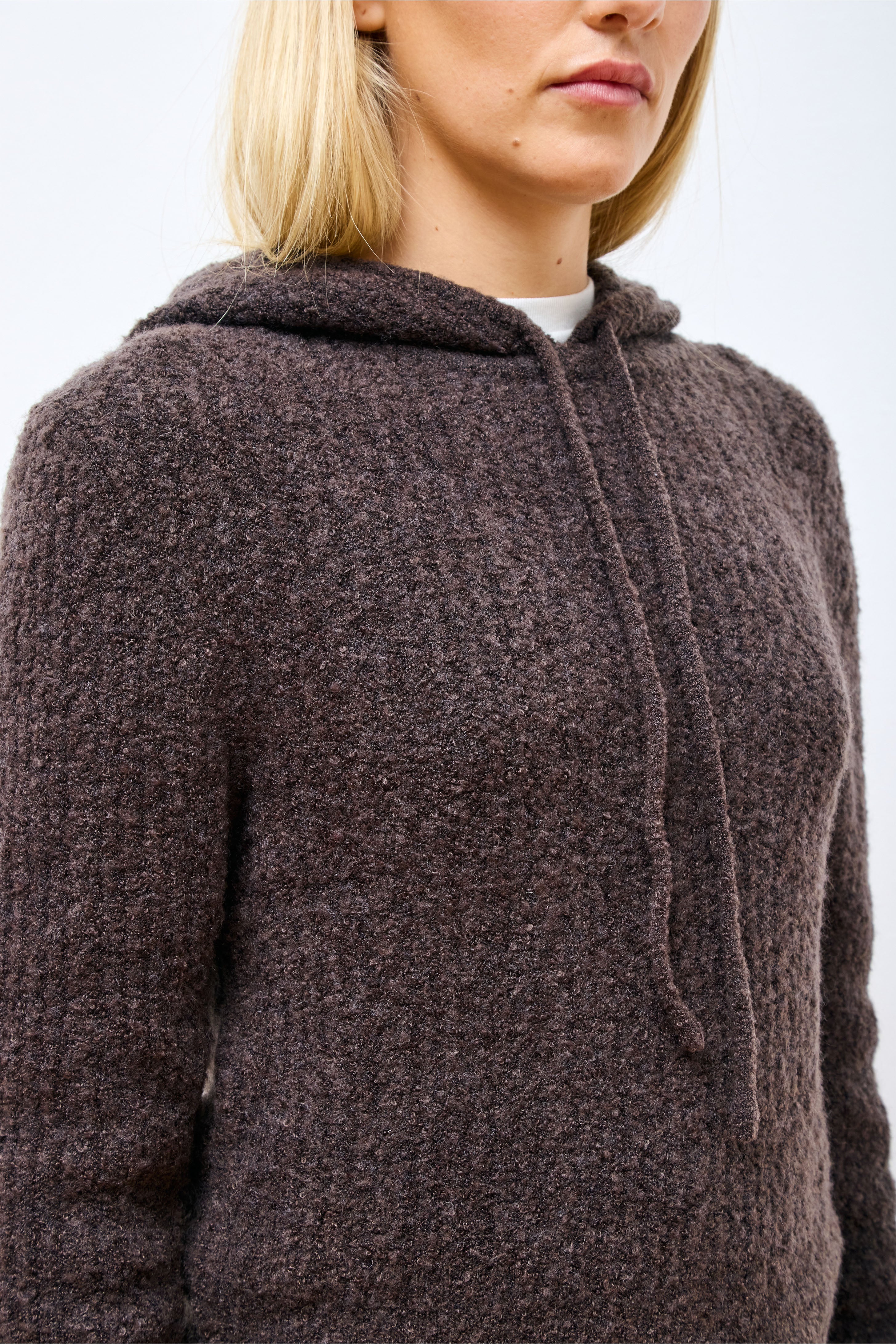 Boucle Hooded Knit Brown