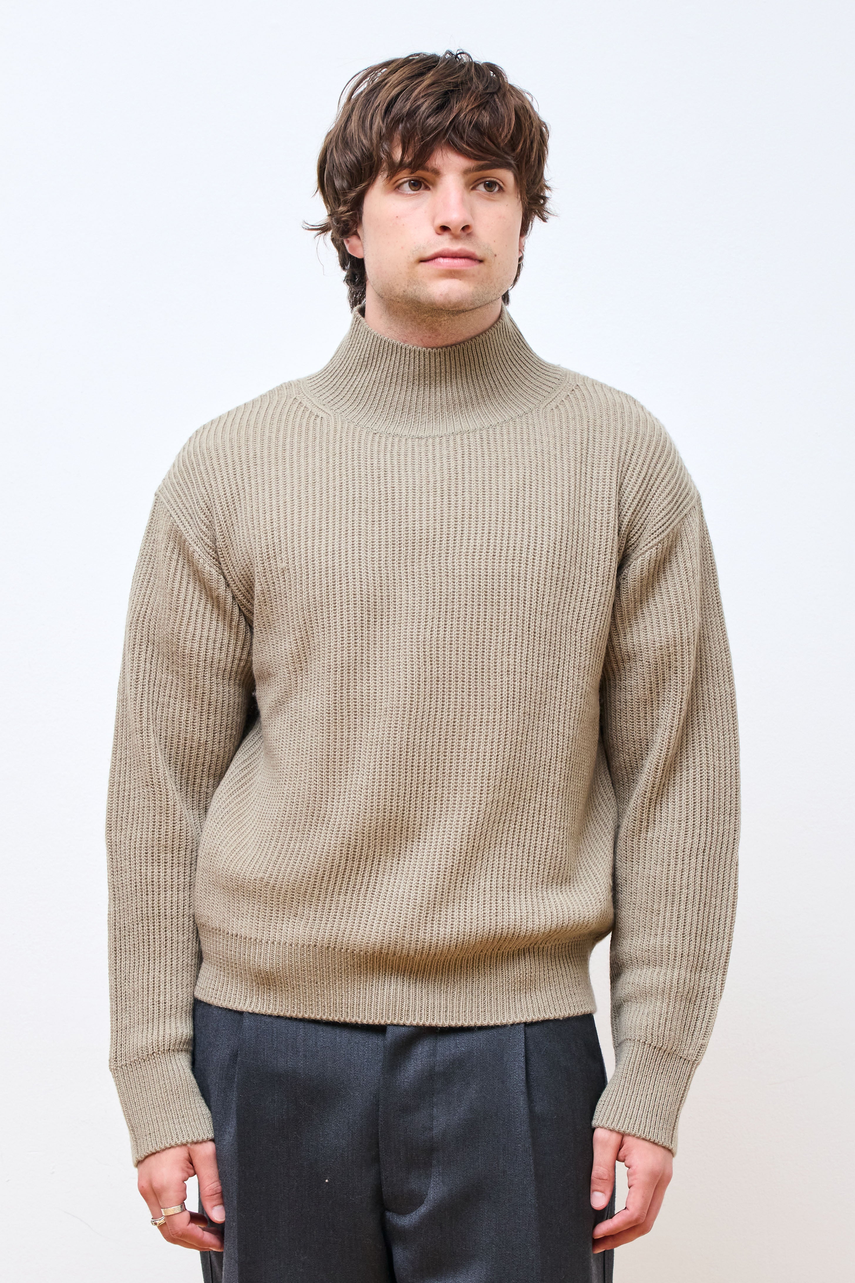 Amomento Mens Turtleneck Pullover Khaki