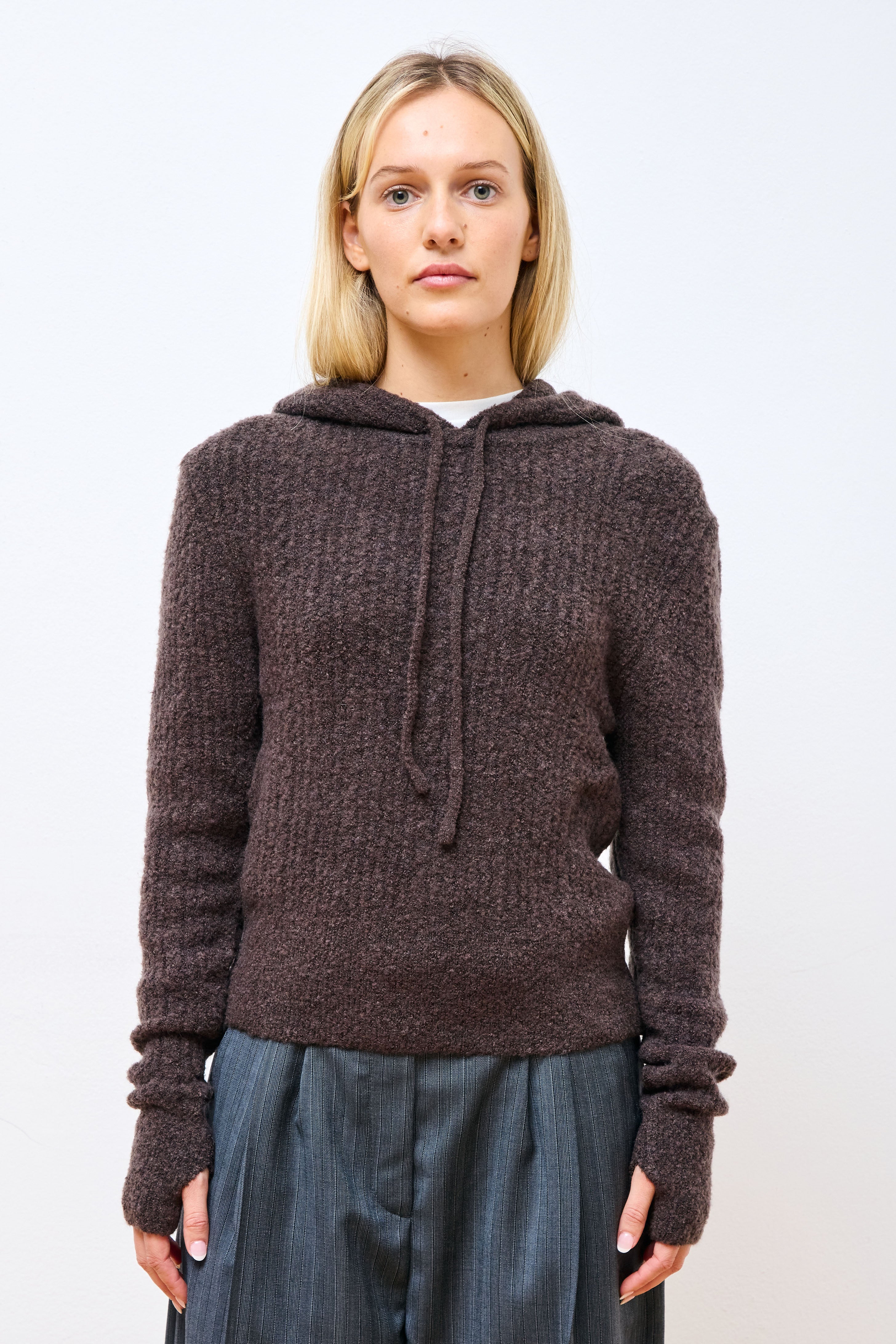 Boucle Hooded Knit Brown