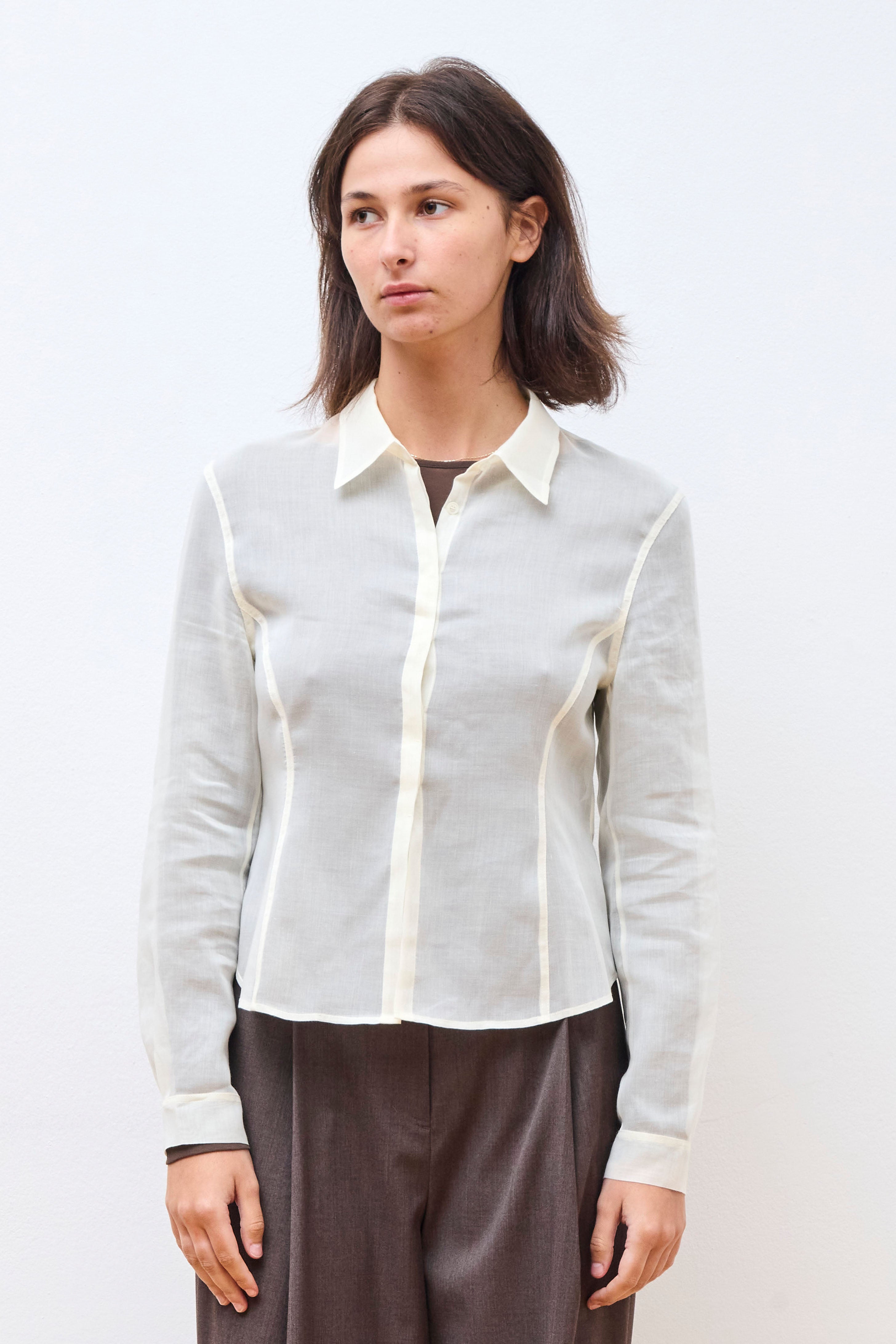 Sheer Slim Fit Shirts Ivory