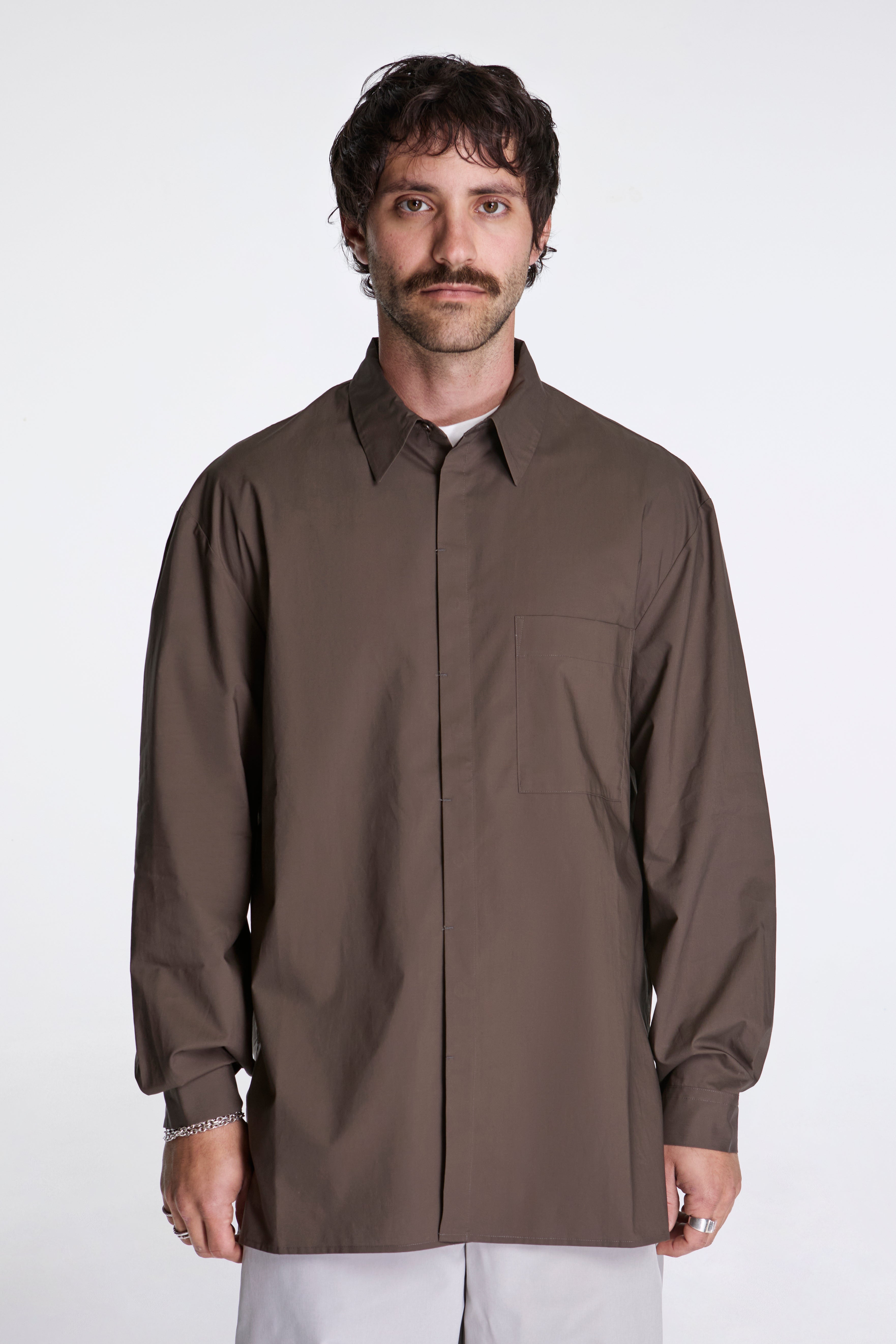 Square Pocket Oversized Shirts Brown