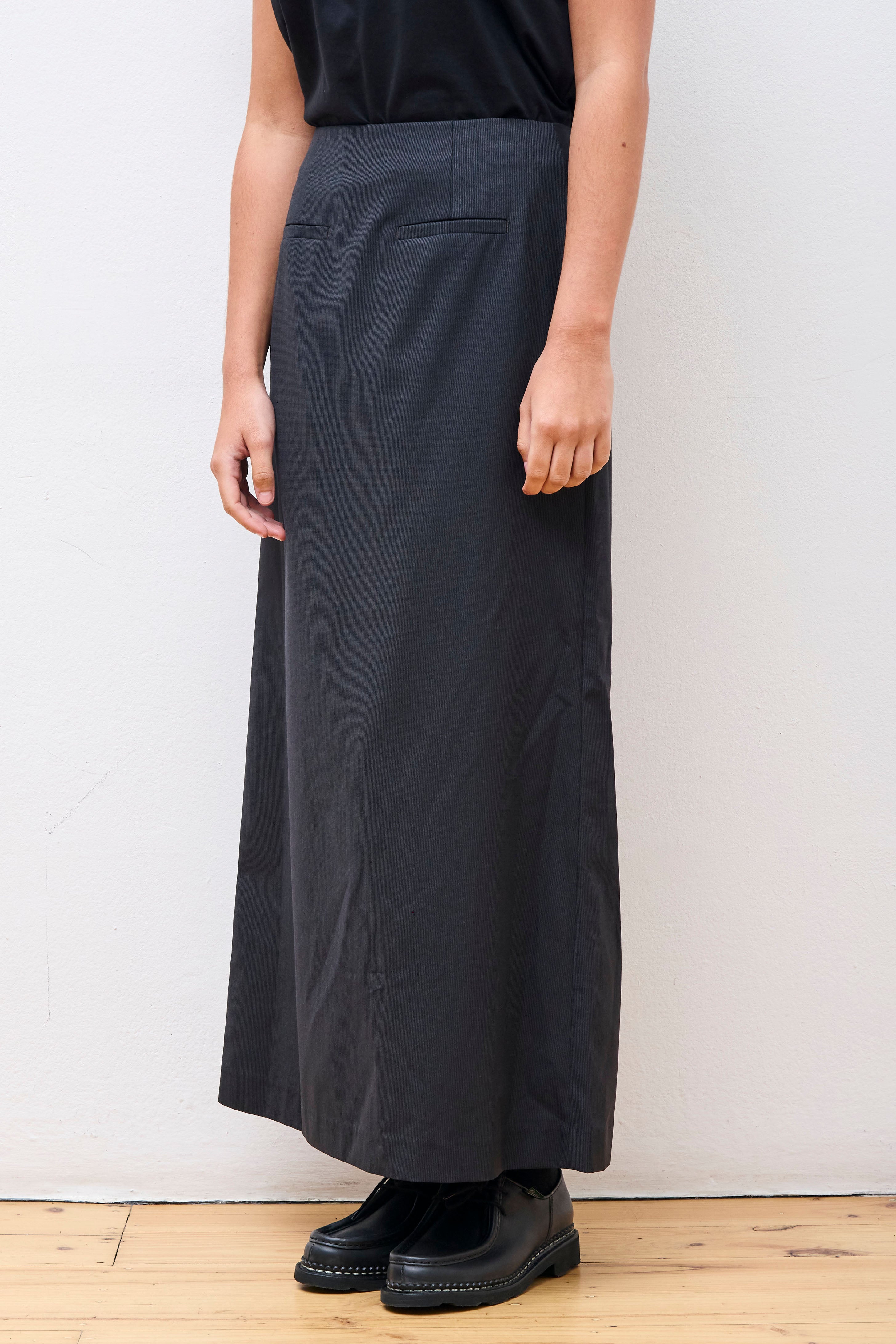 Stripe Maxi Long Skirt Black