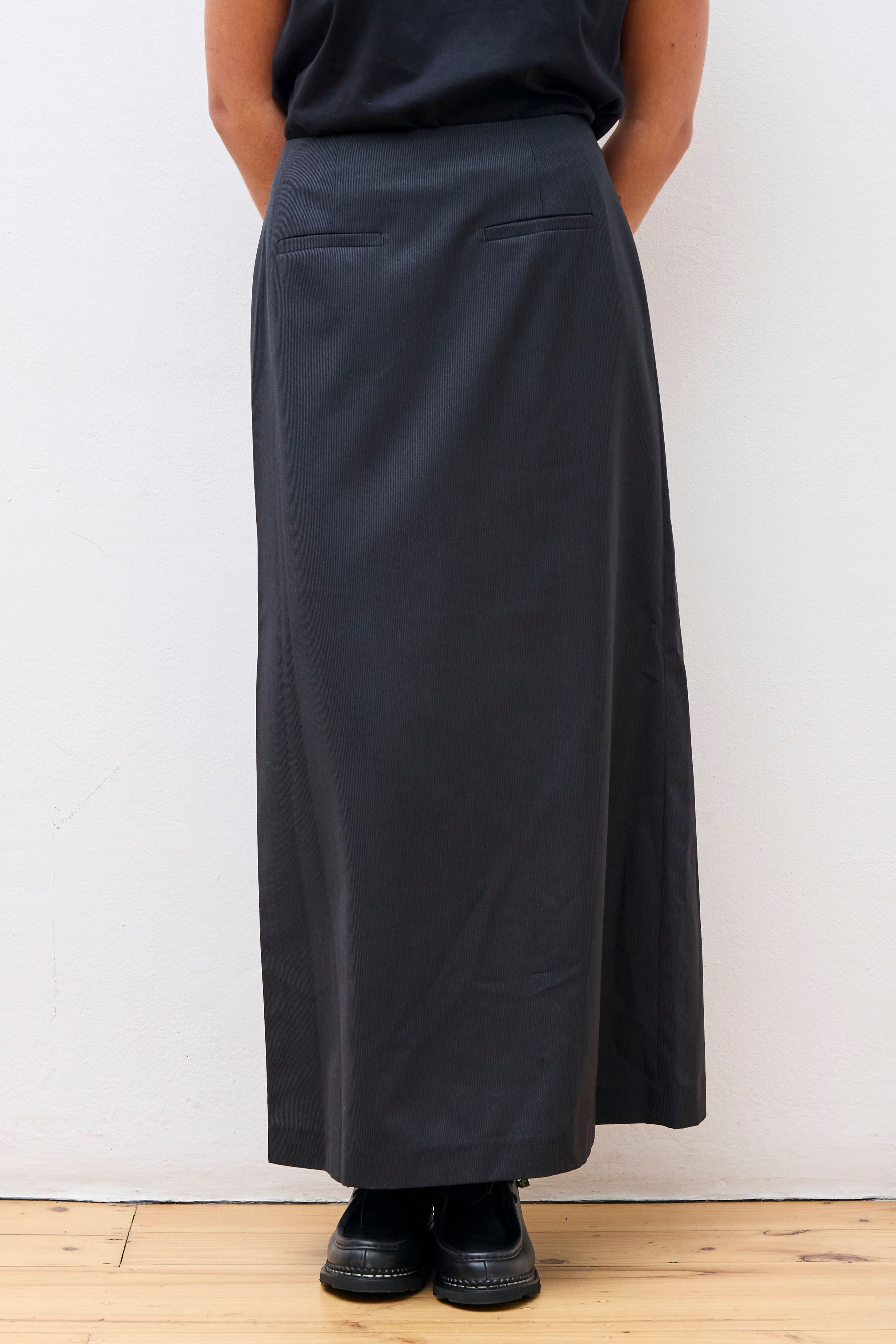 Stripe Maxi Long Skirt Black