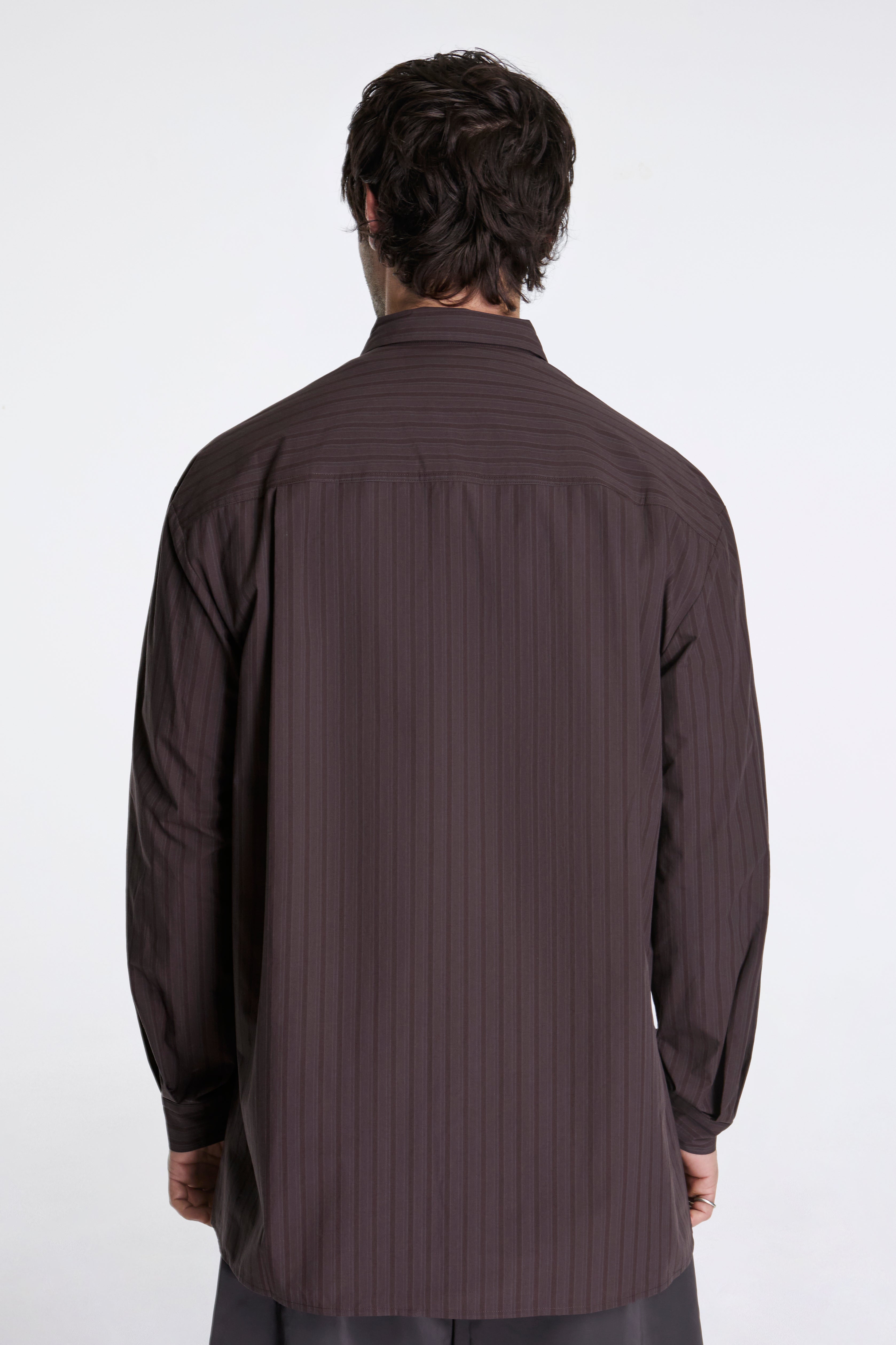 Amomento Stripe Square Pocket Oversized Shirts Brown
