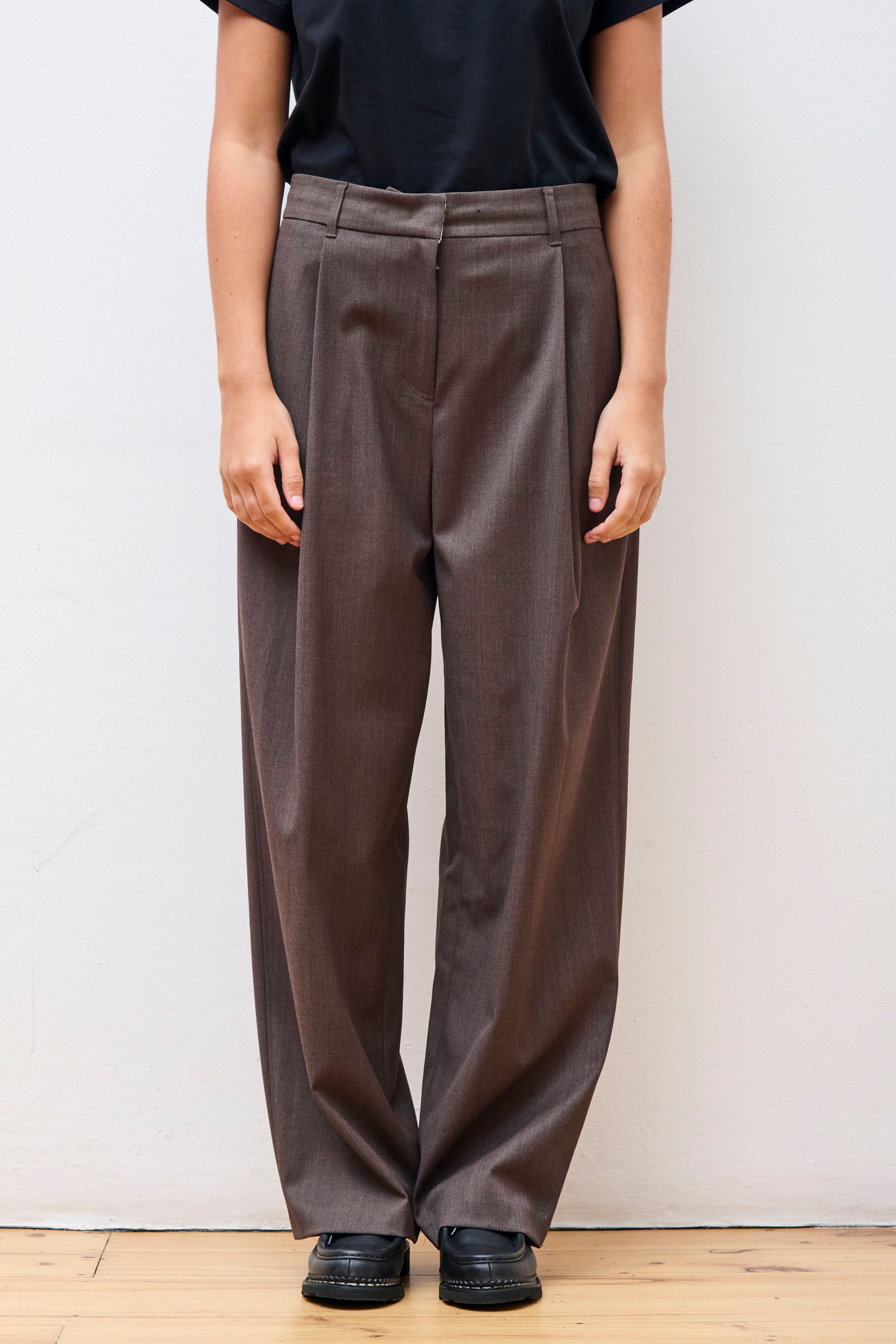 Wide Tuck Pants Brown