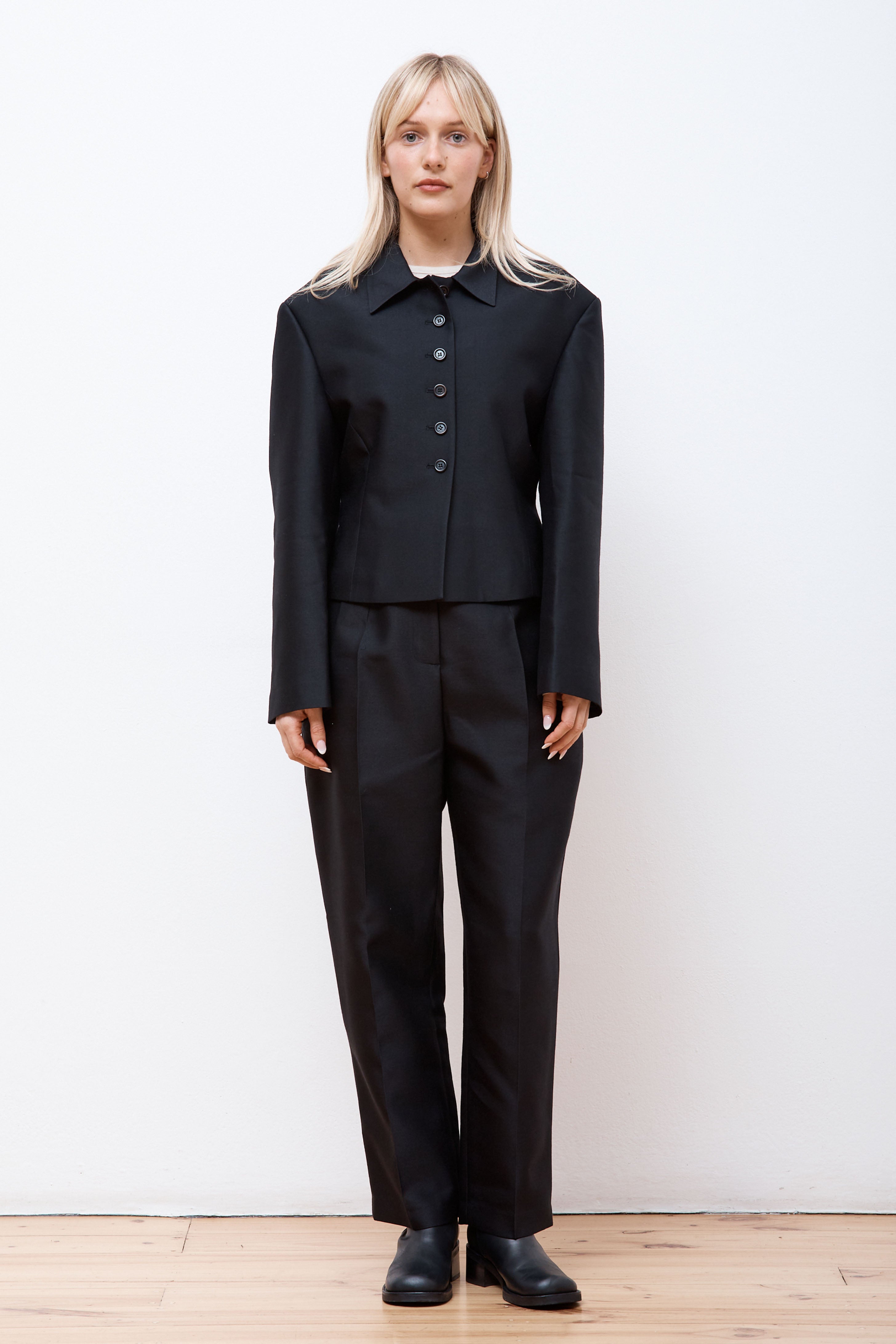 Wool Silk Structure Pants Black