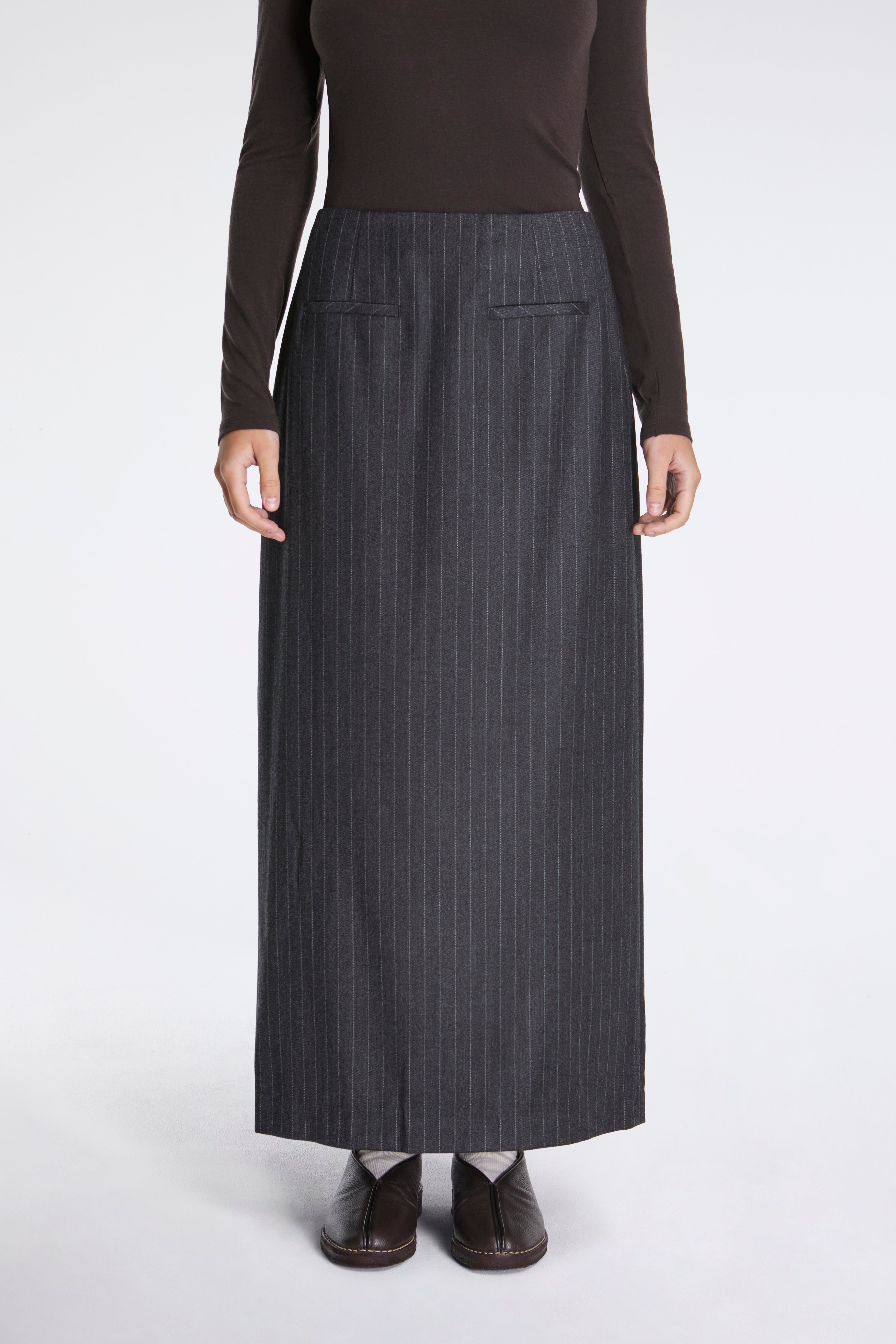 Wool Maxi Long Skirt Stripe