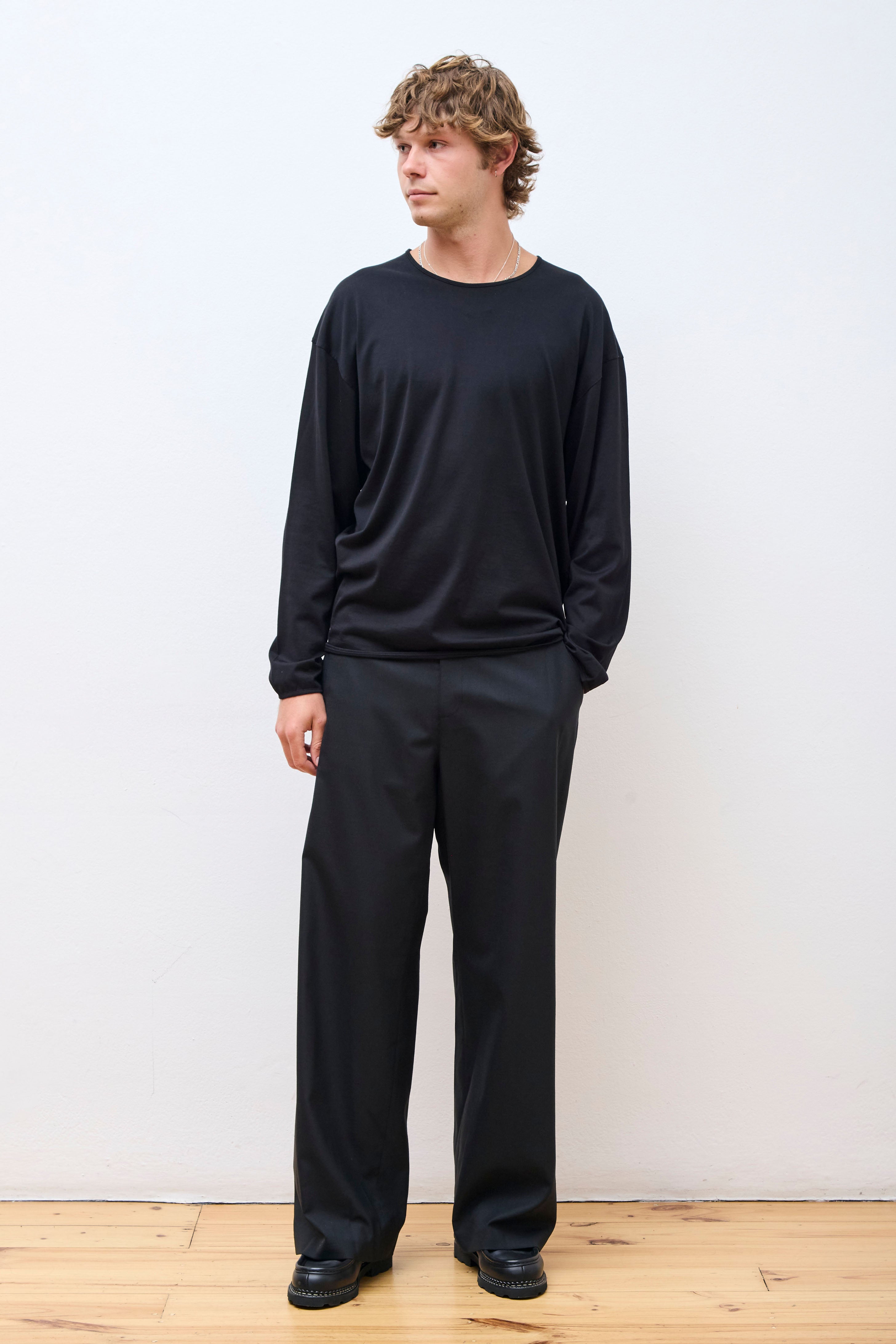 Wool Wide Pants Black