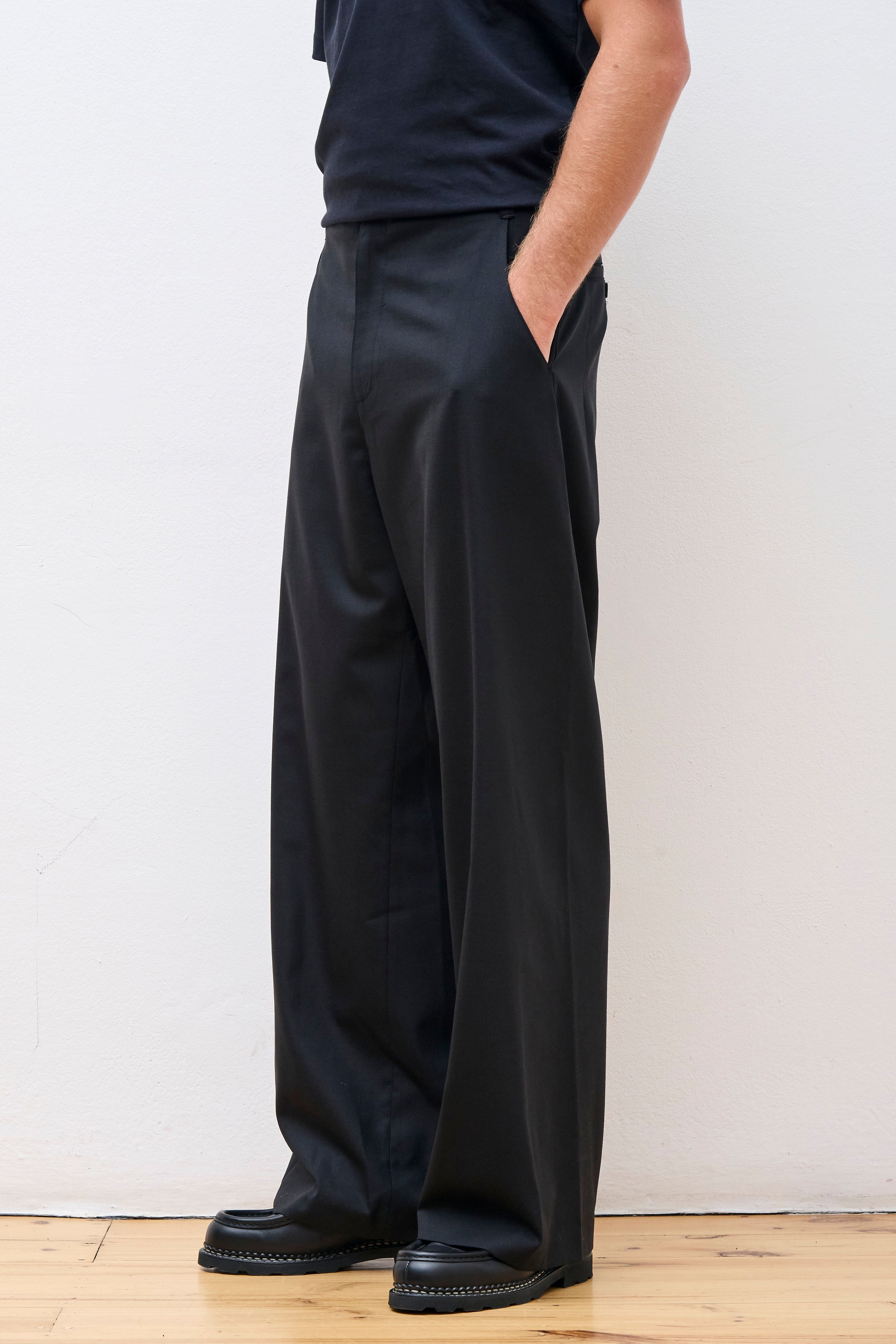 Wool Wide Pants Black