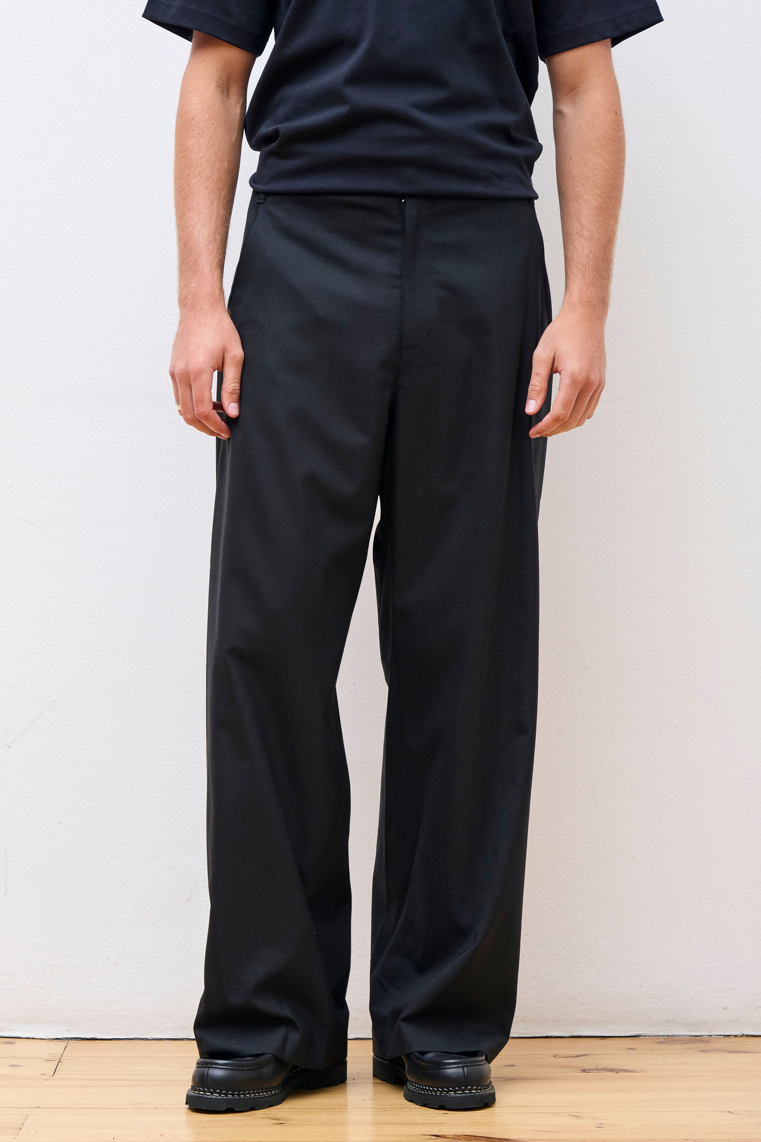 Wool Wide Pants Black