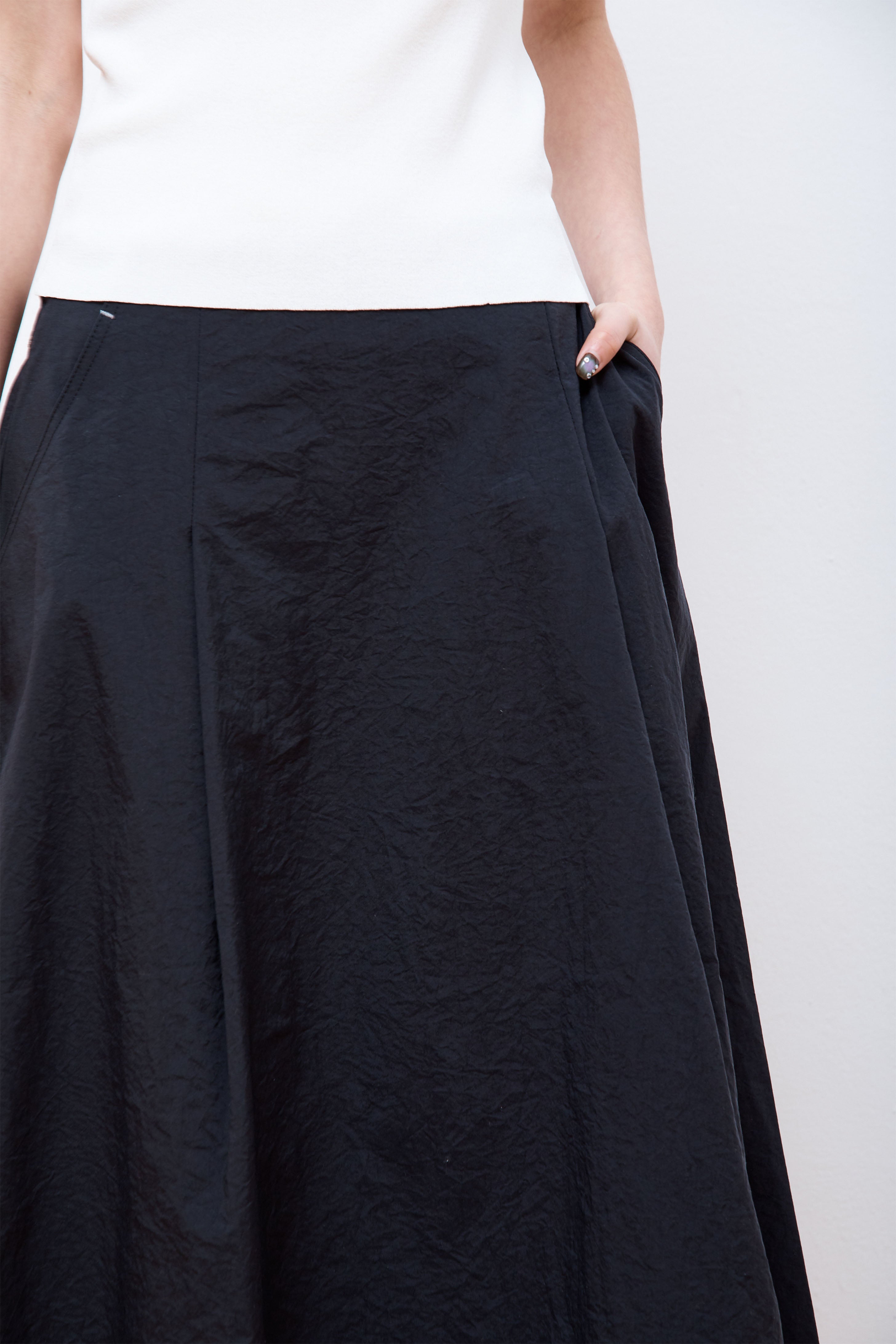 Nylon Chino Tuck Skirt (W) Black