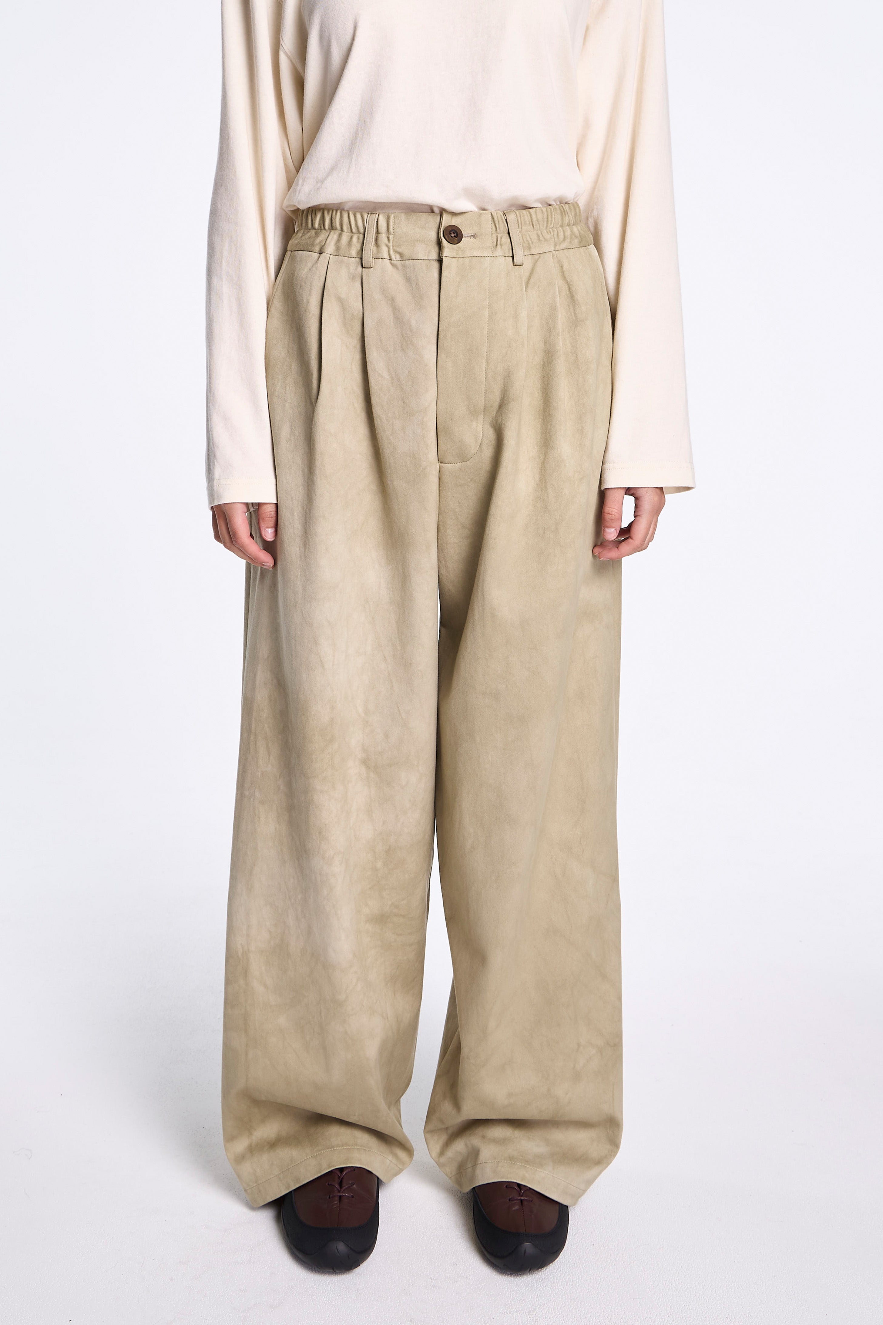Double Pleated Pant Uneven Khaki