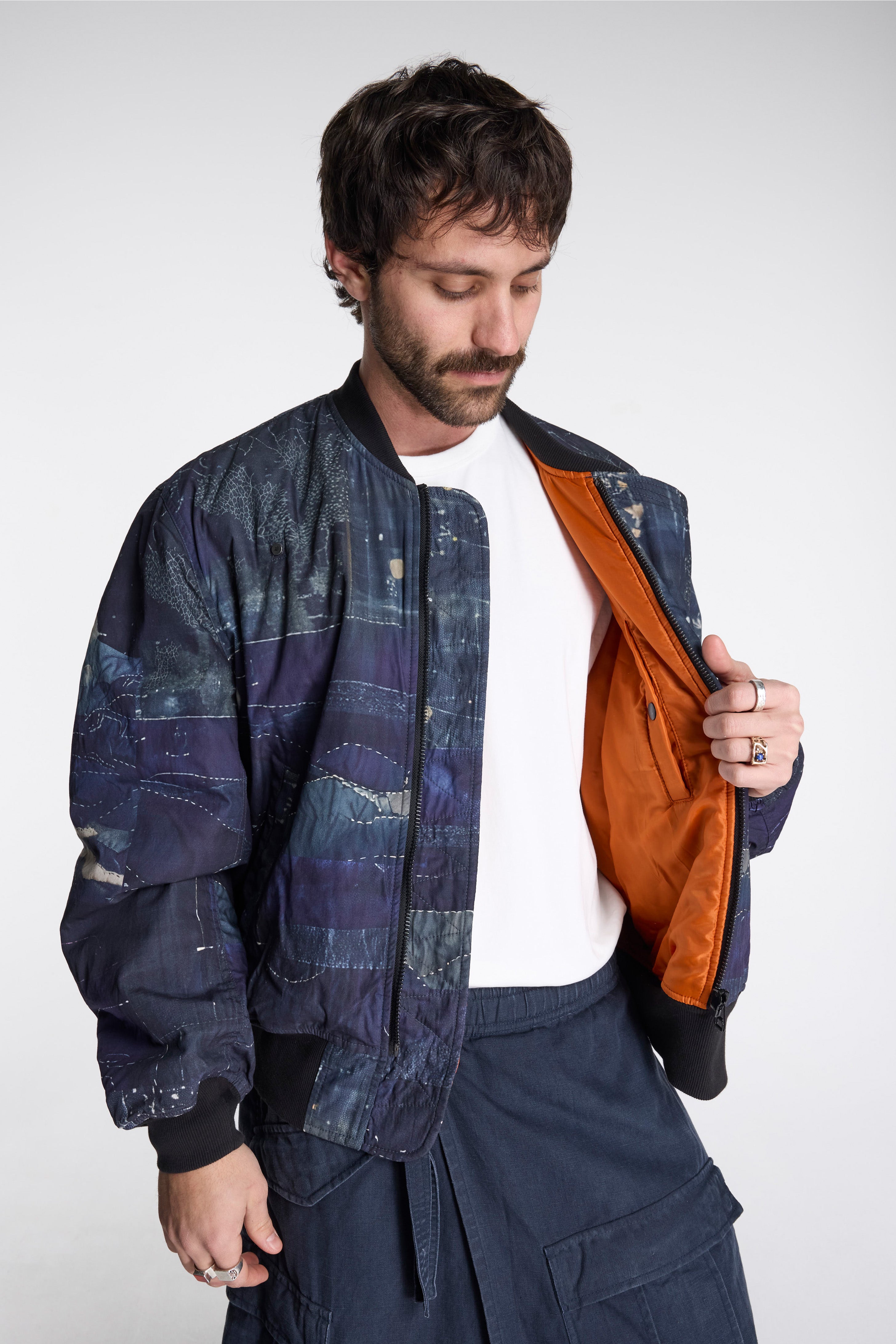 Boro Crane Monk MA1 Jacket Indigo