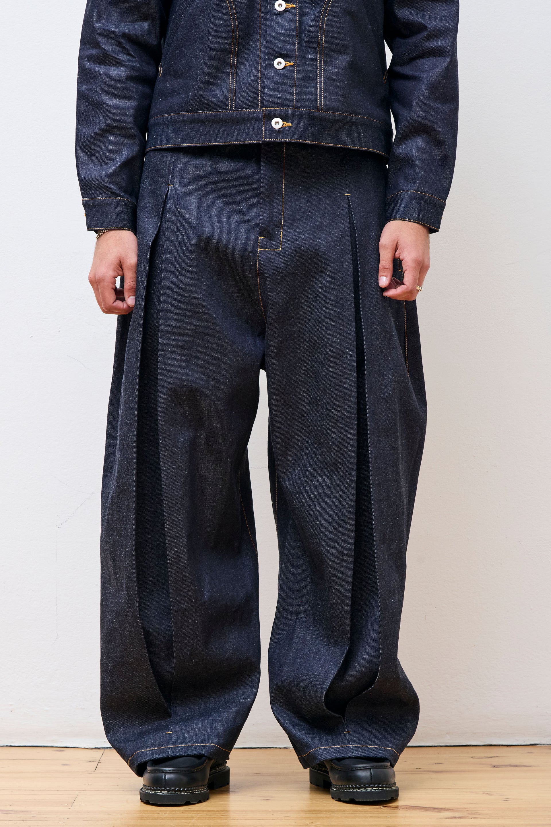 Sage Nation Box Pleat Trouser Denim Raw Denim