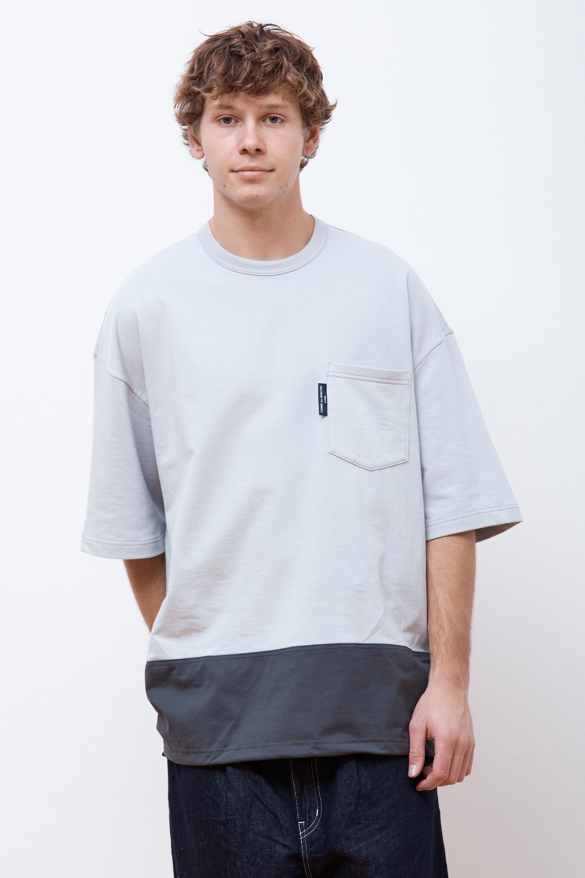 Colour Block Drawstring T-Shirt Grey