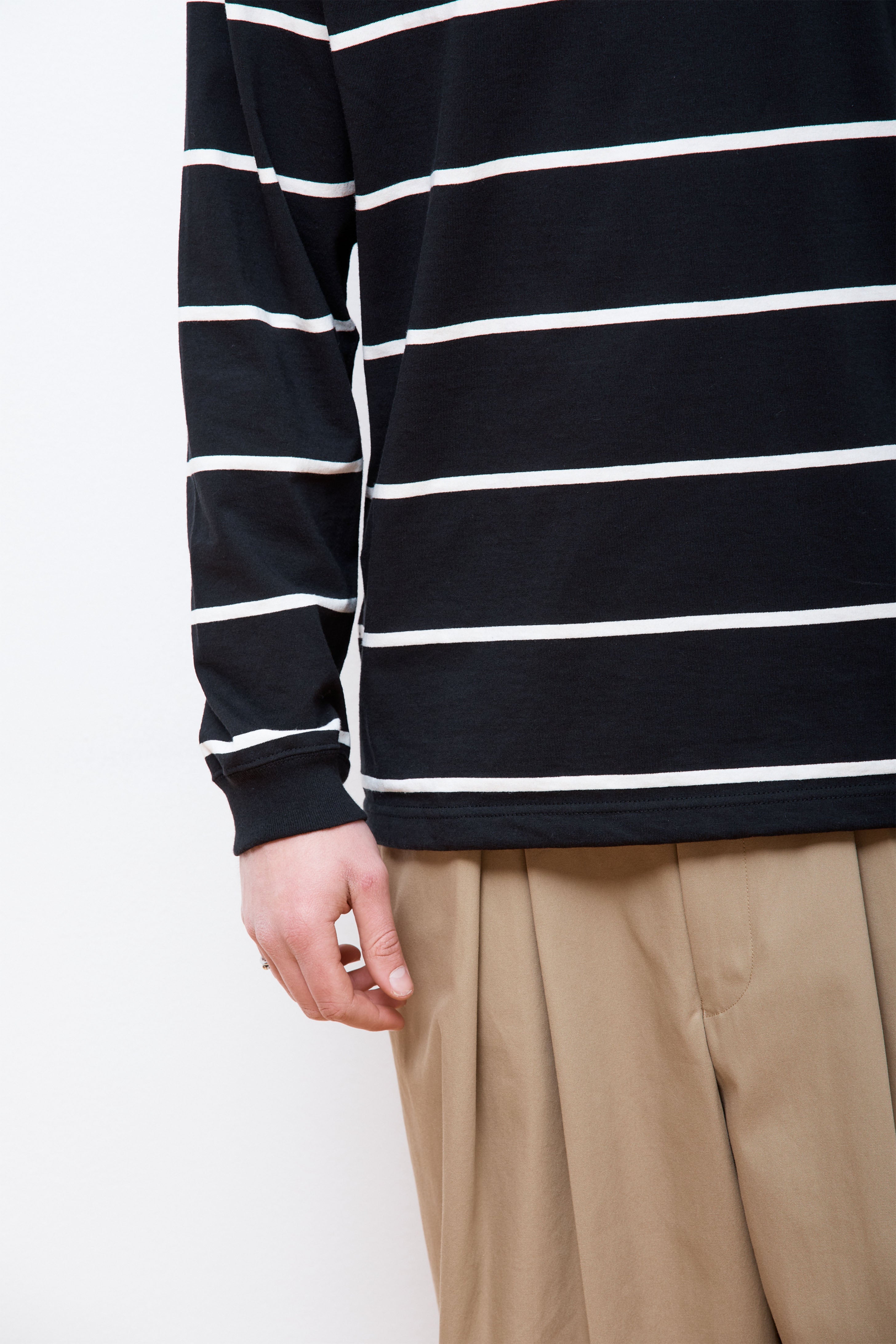 Striped Drawstring Mockneck Black/Off-White