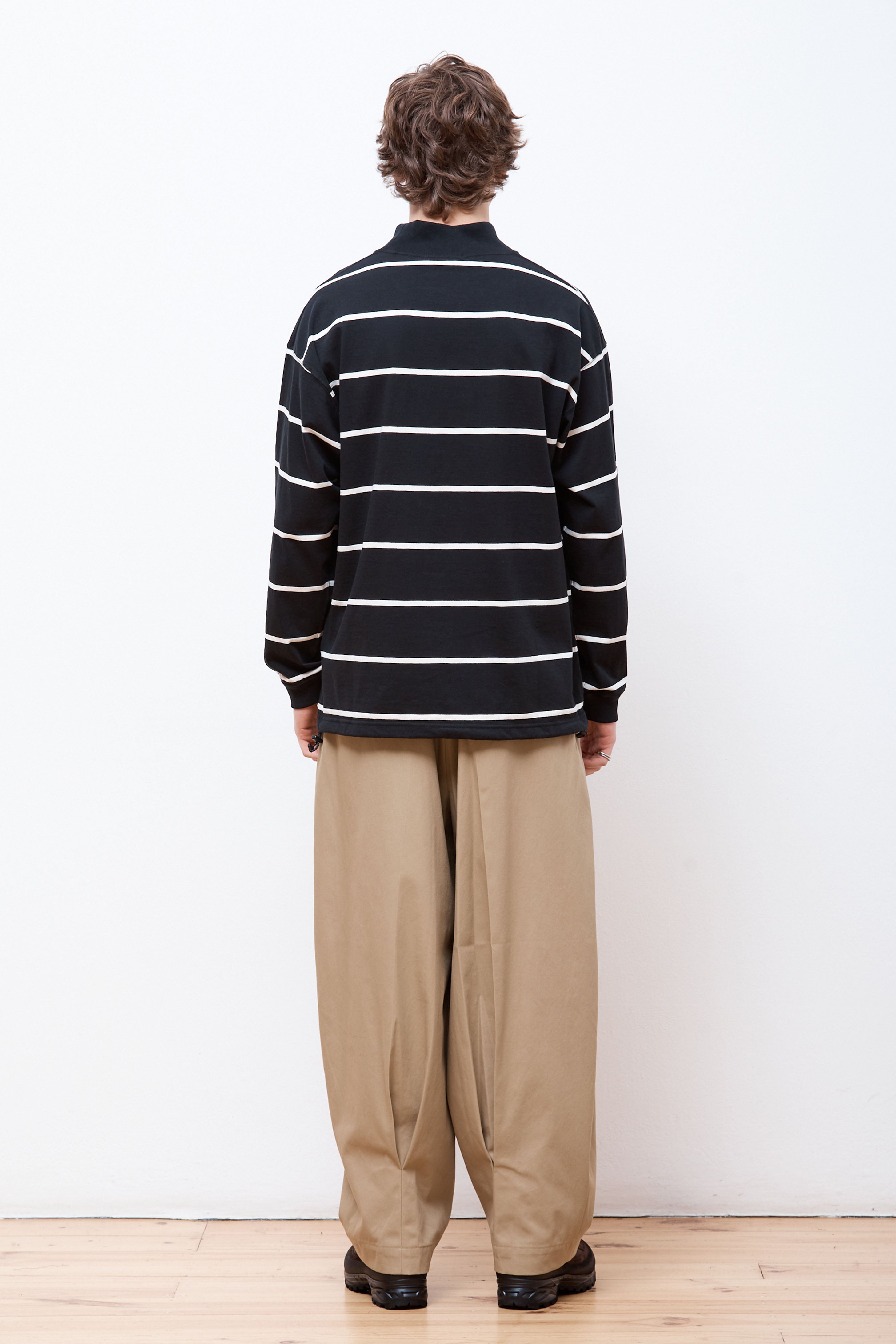 Striped Drawstring Mockneck Black/Off-White