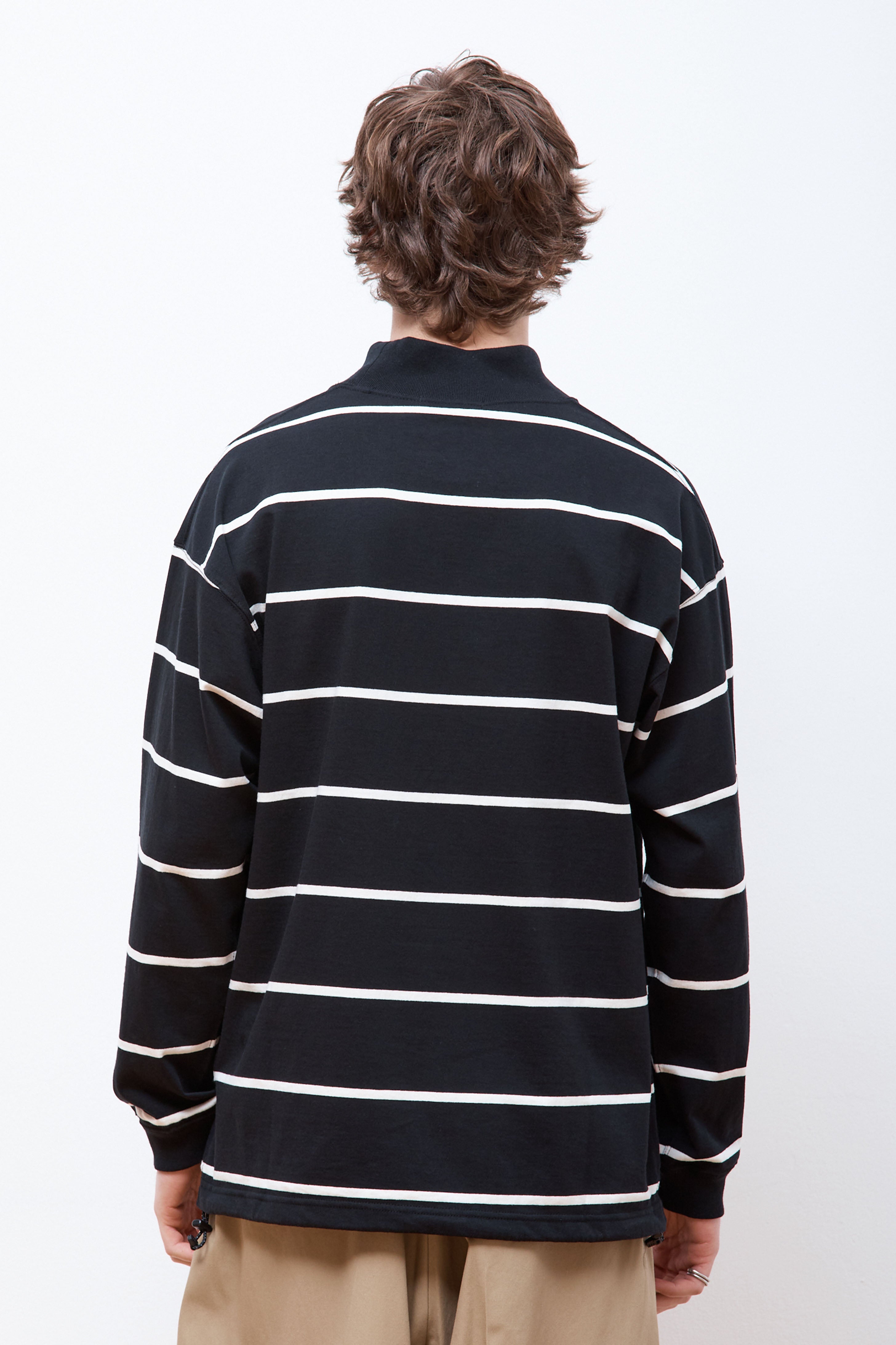 Striped Drawstring Mockneck Black/Off-White