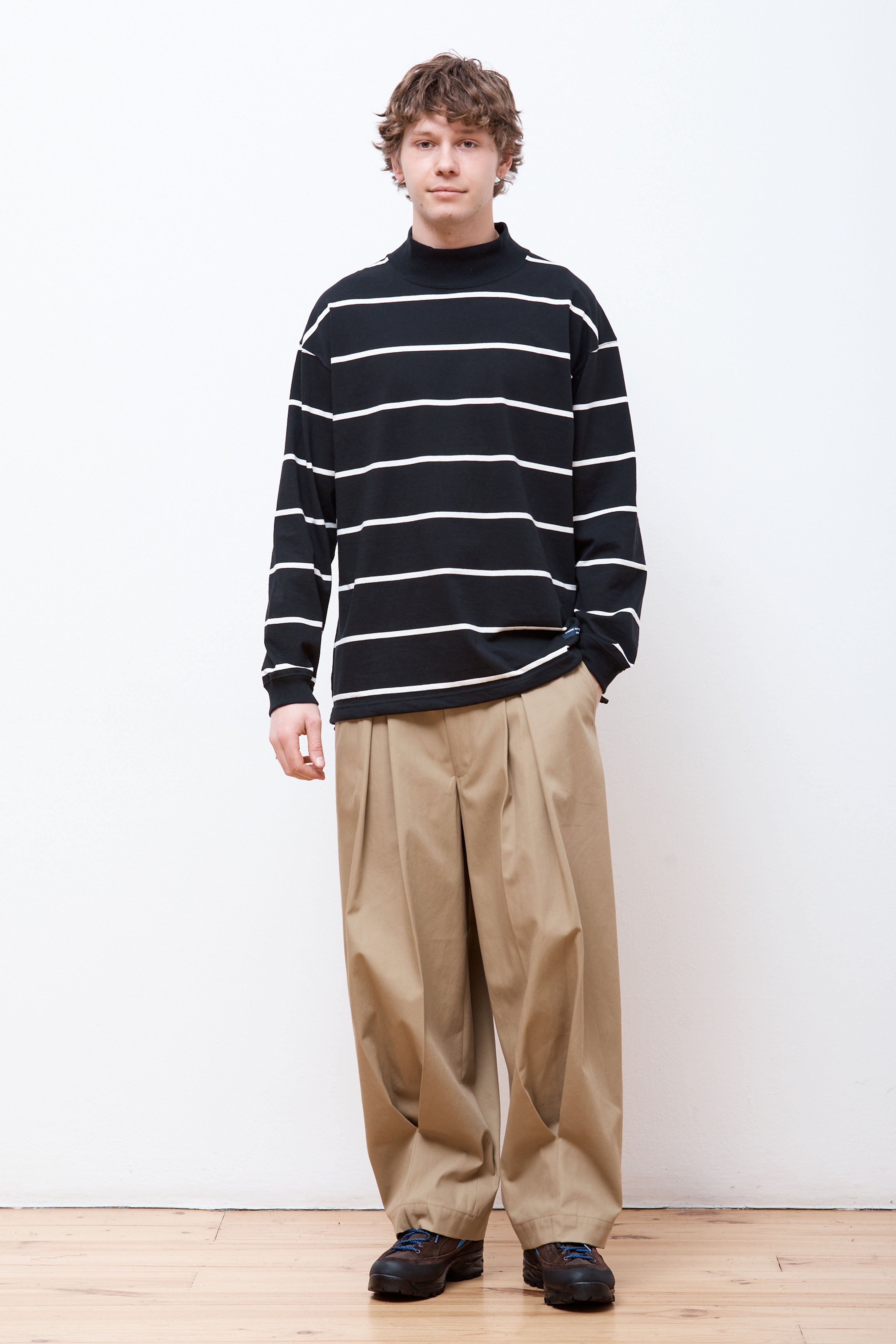 Striped Drawstring Mockneck Black/Off-White