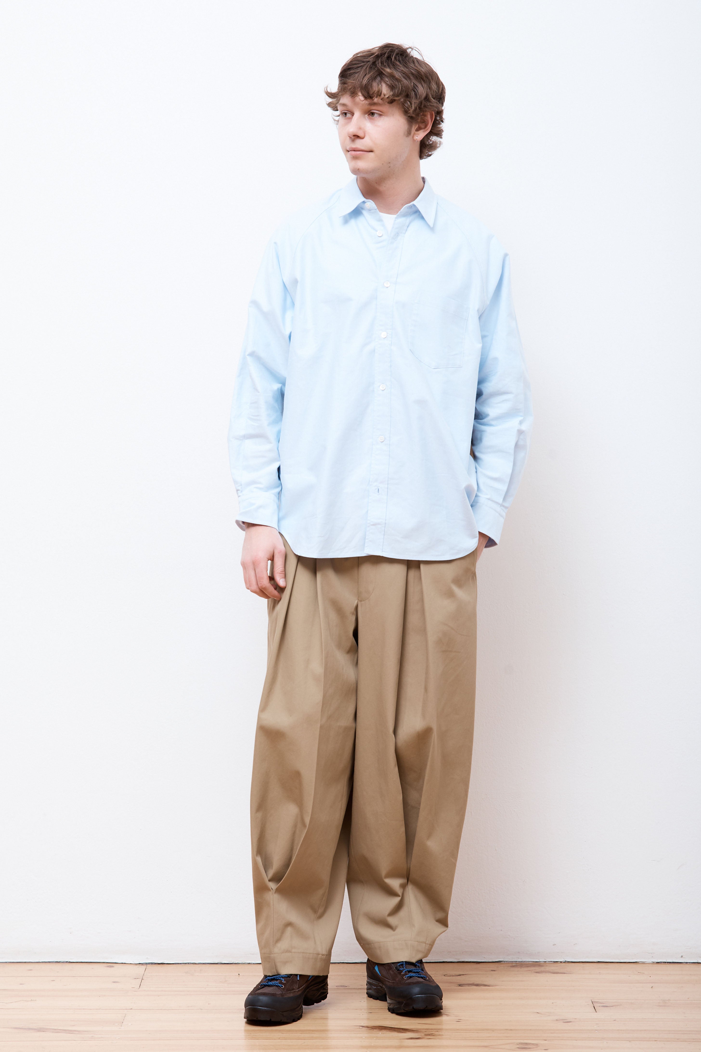 Cotton Twill Pleated Pants Beige