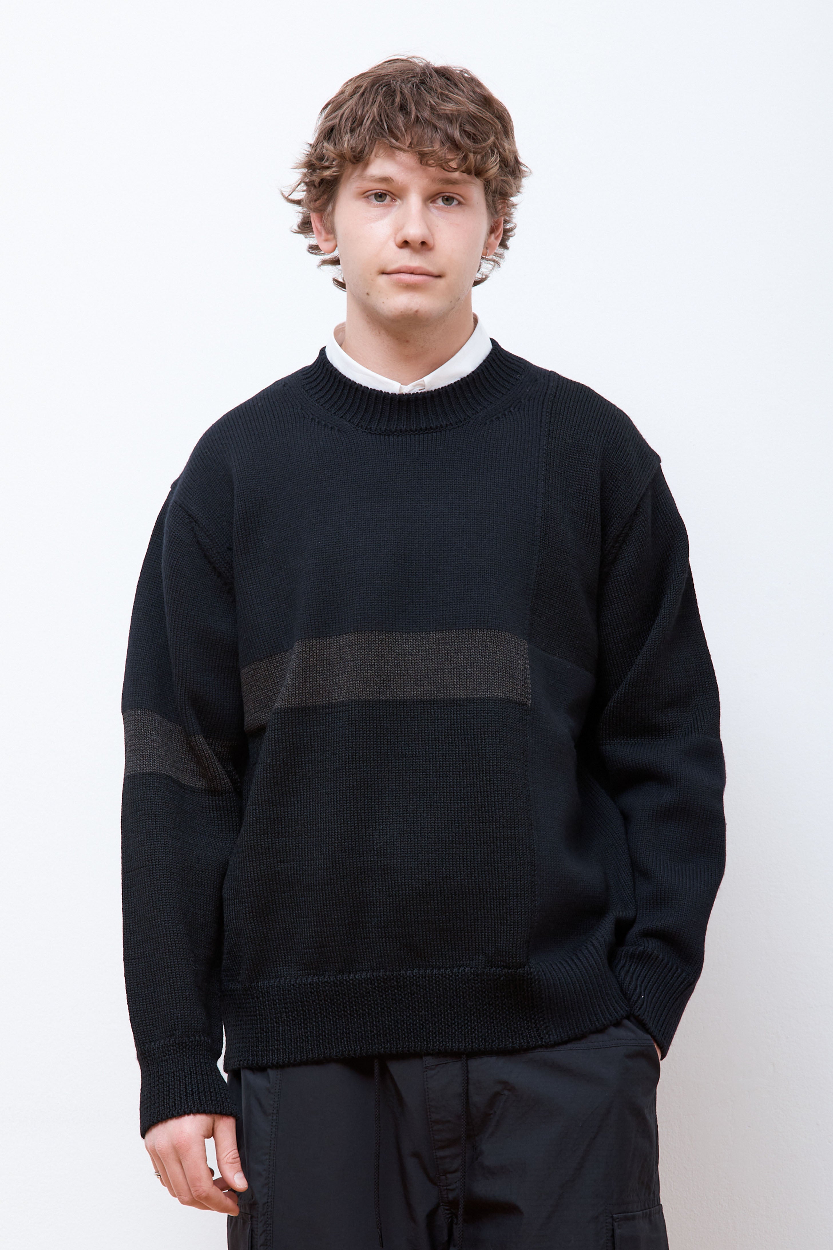 Patchwork Wool Sweater Black