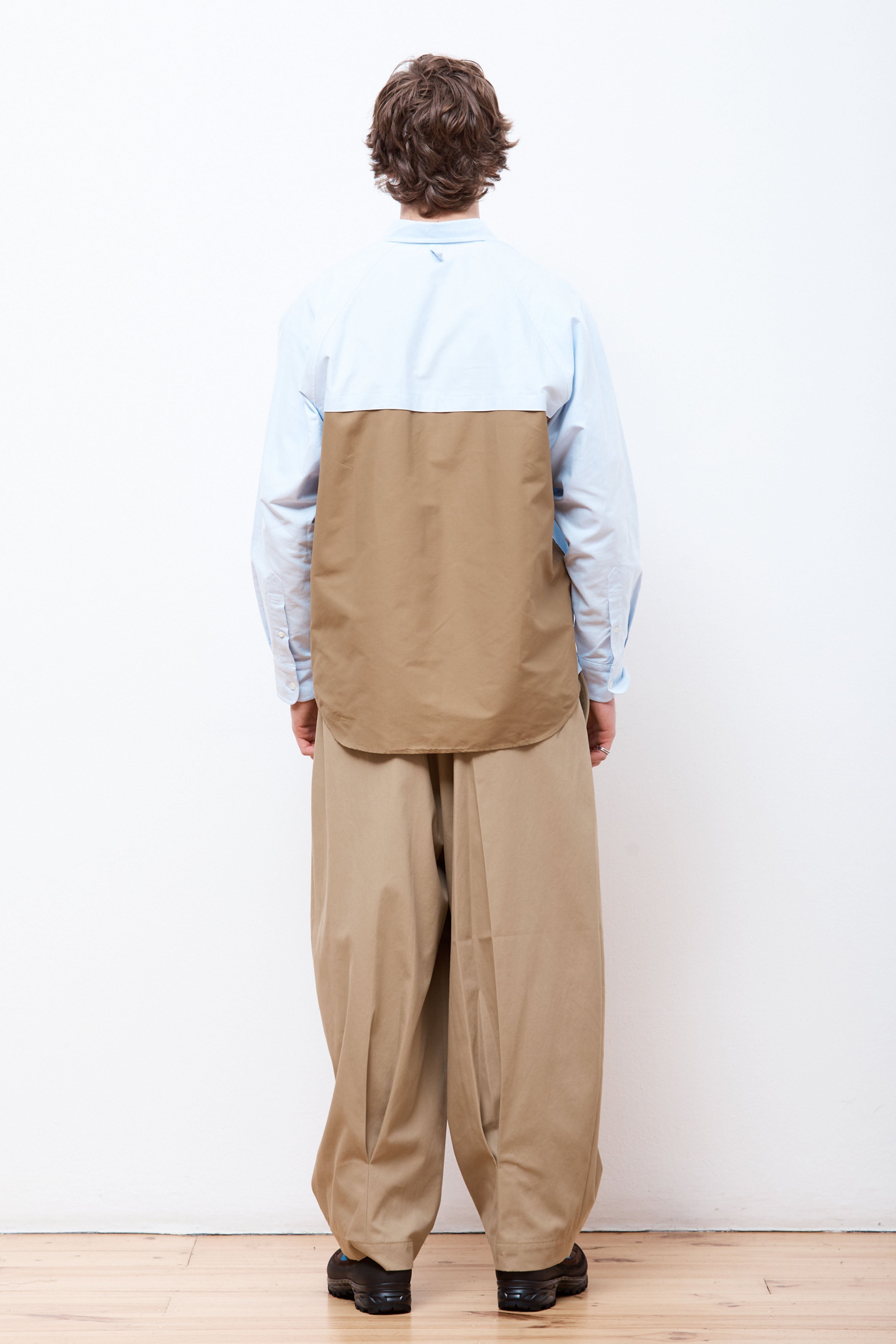 Cotton Twill Pleated Pants Beige