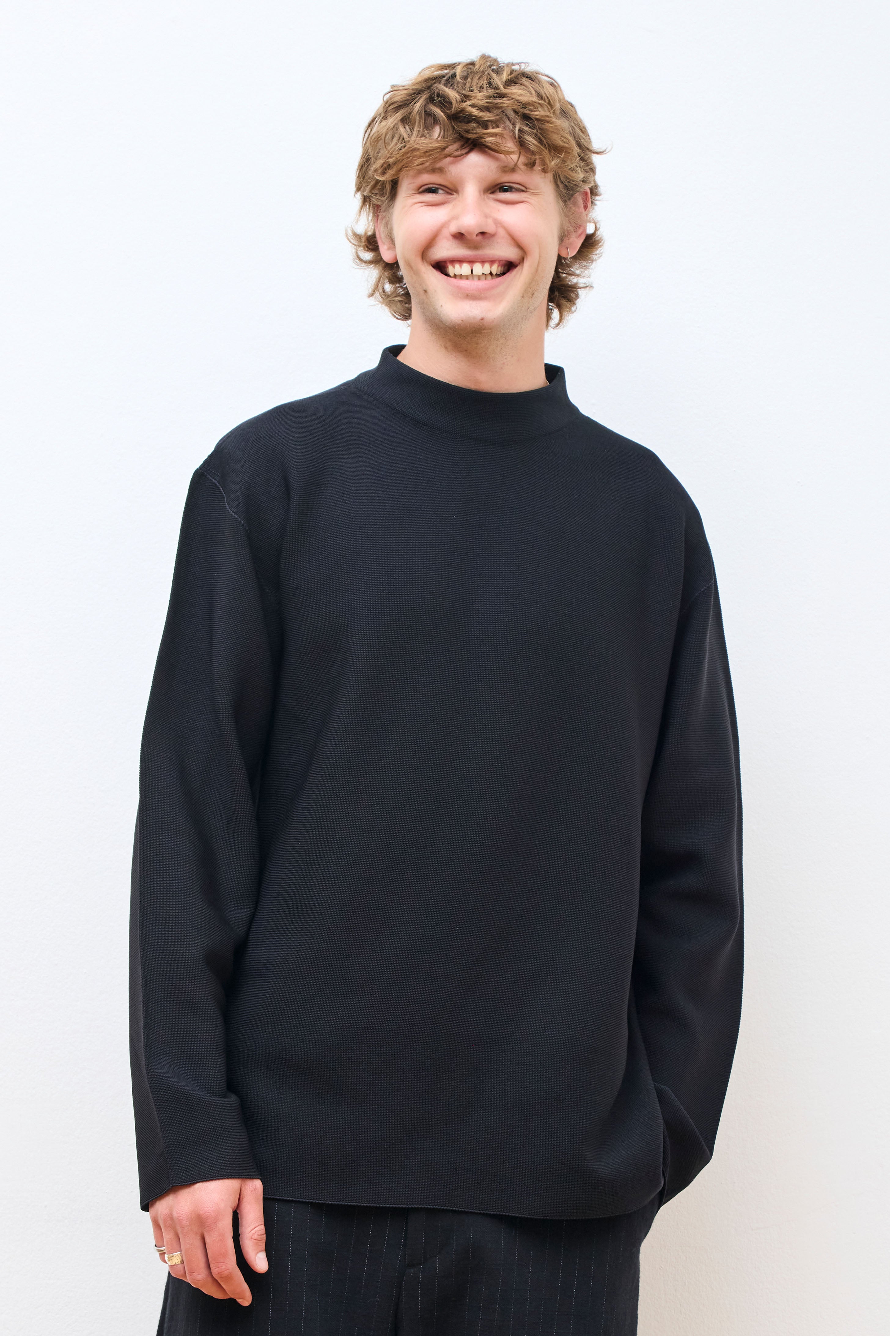 Garter Mockneck Long Sleeve Tee Shirt Black