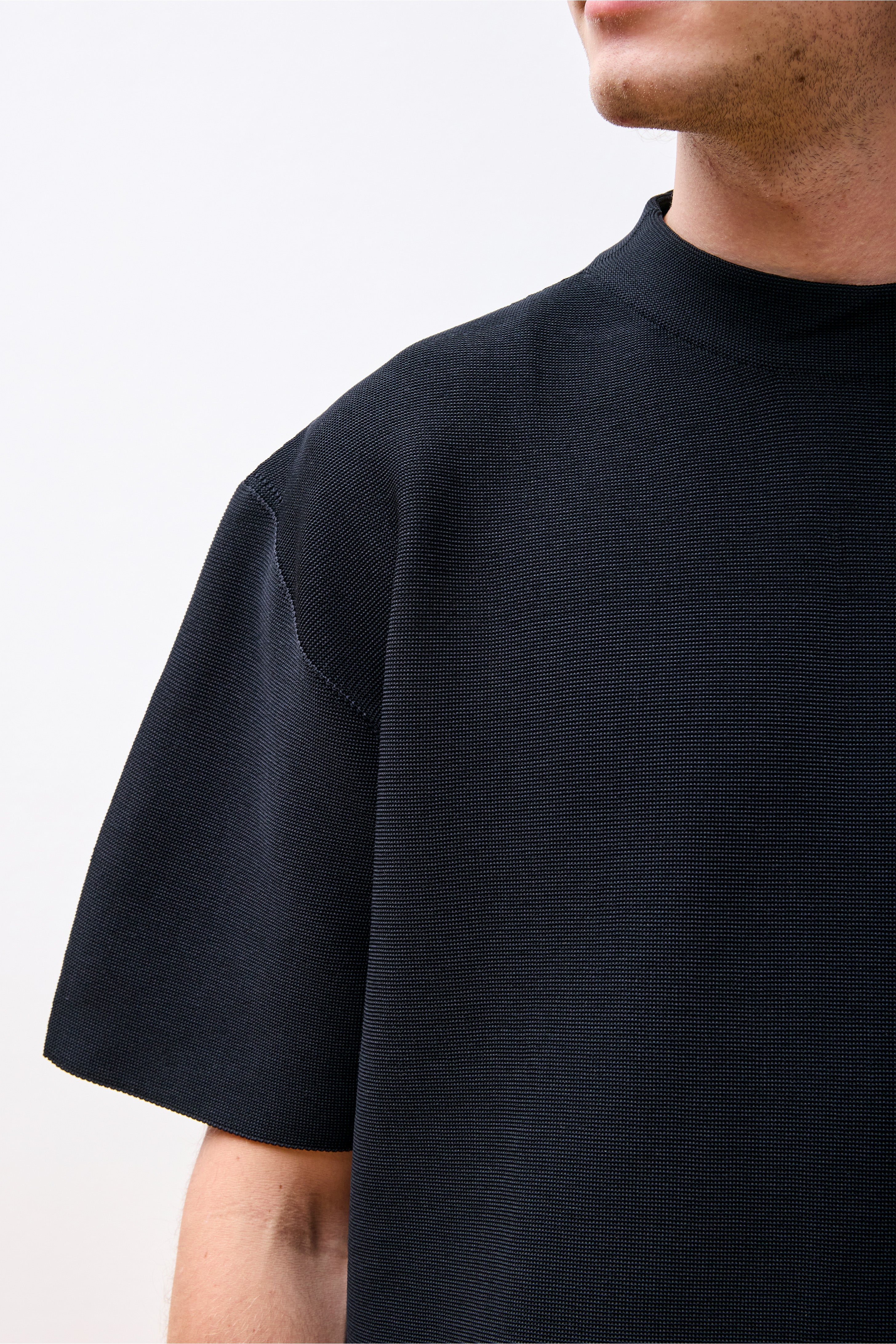 Garter Mockneck Short Sleeve Tee Shirt Black